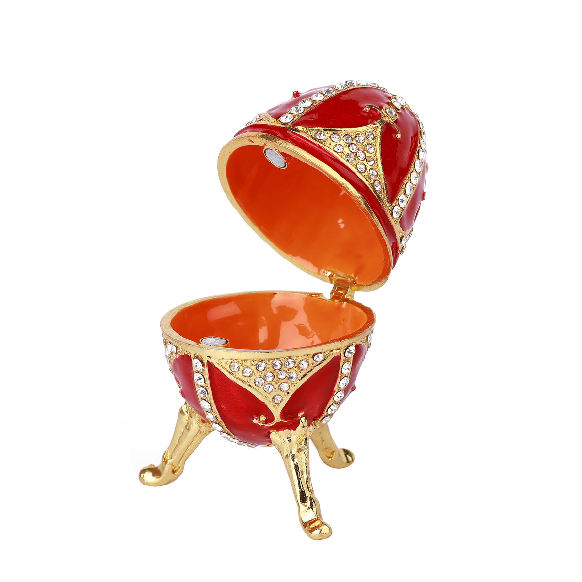Red Decorative Jeweled and Enameled Egg Hinged Trinket Box 5" x 5" x 9"