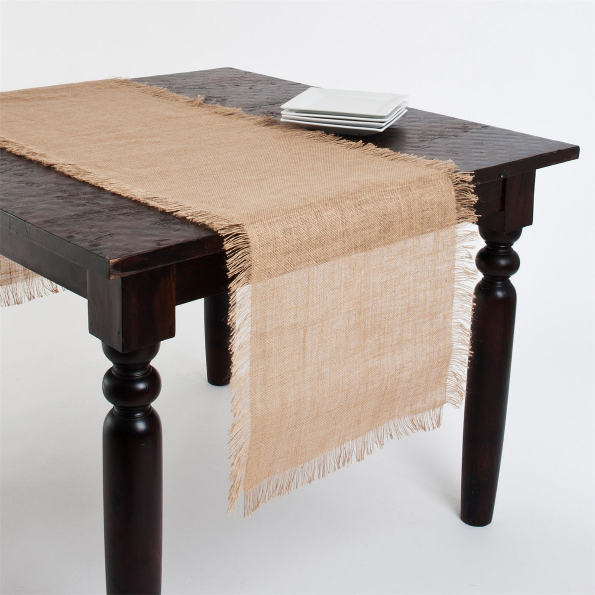 Everyday / All Season Natural Beige Fringed Jute Table Runner, 100% Jute Woven