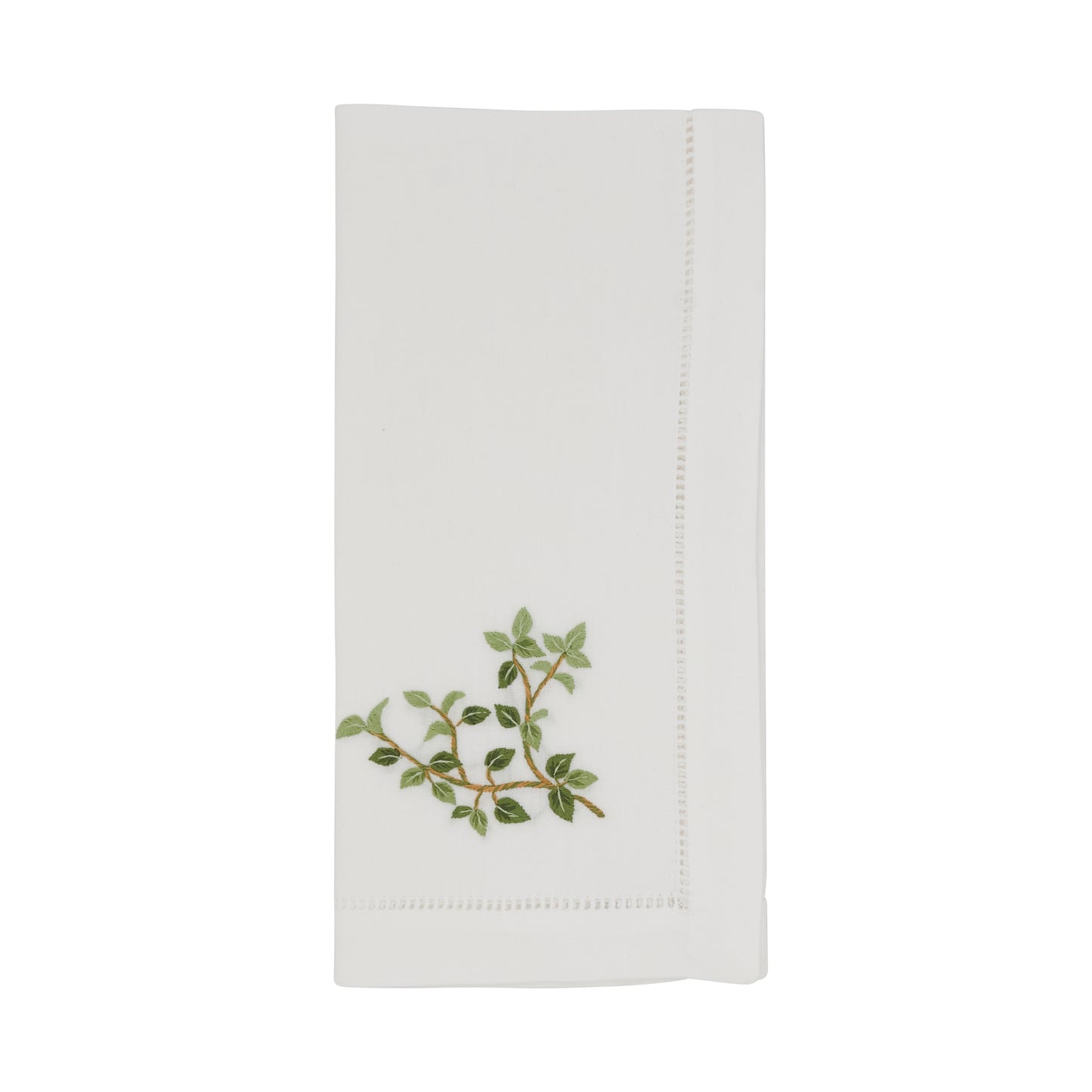 White Embroidered Oregano Hemstitch Napkins 100% cotton, 20 Inch Square (6 pcs.)