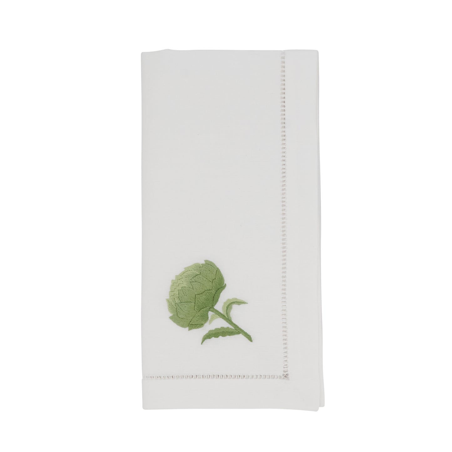 White Embroidered Artichoke Hemstitch Napkins 100% cotton, 20 Inch Square (6 pcs.)