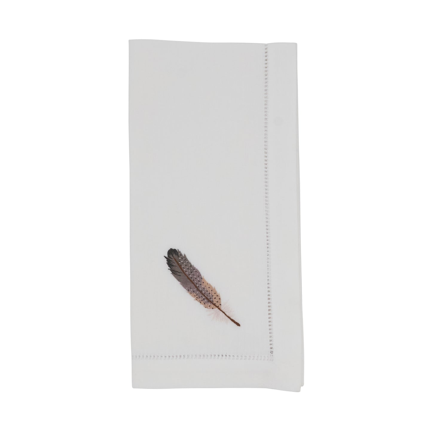 White Grey Feather Hemstitch Napkins 100% cotton, 20 Inch Square (6 pcs.)