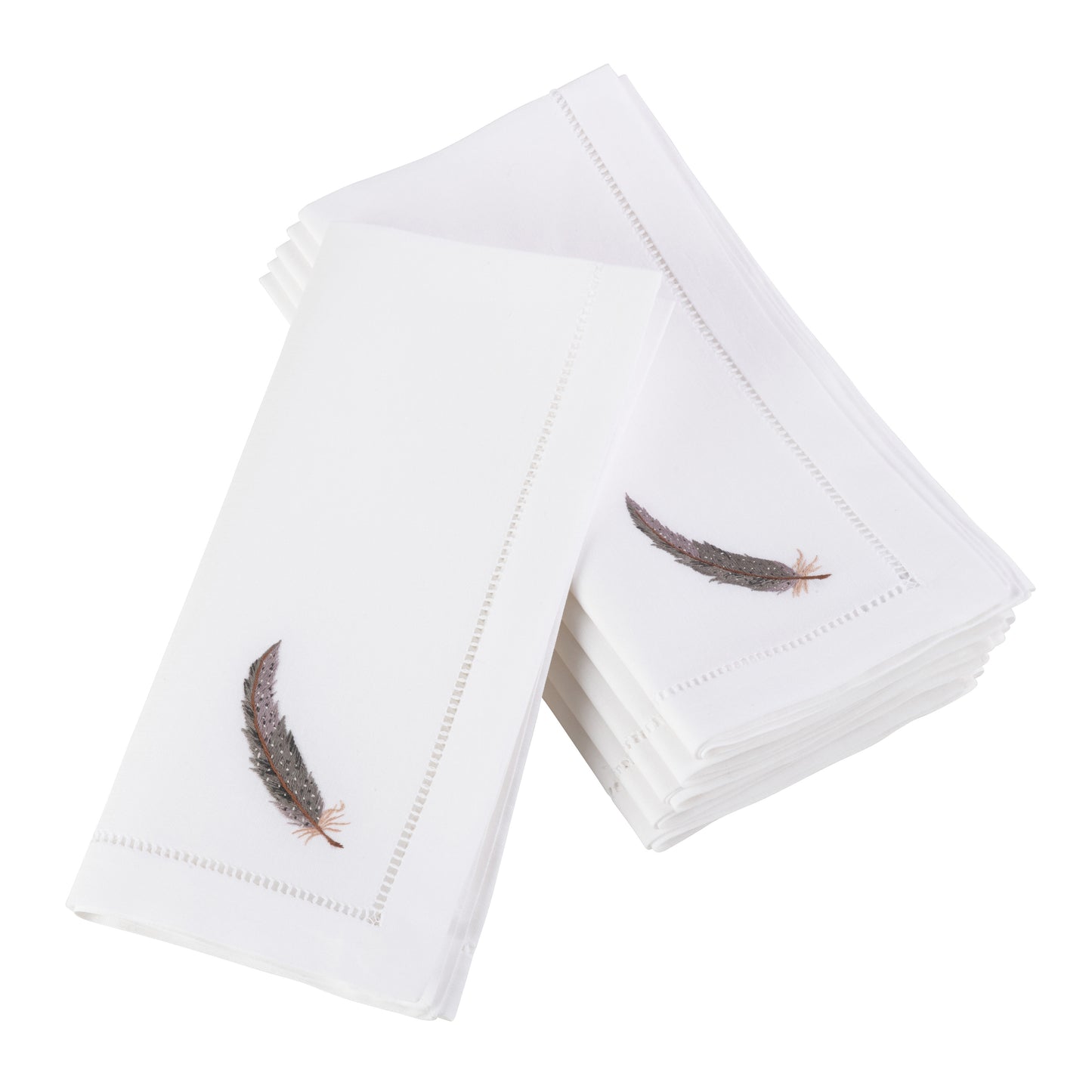 White Slate Feather Hemstitch Napkins 100% cotton, 20 Inch Square (6 pcs.)
