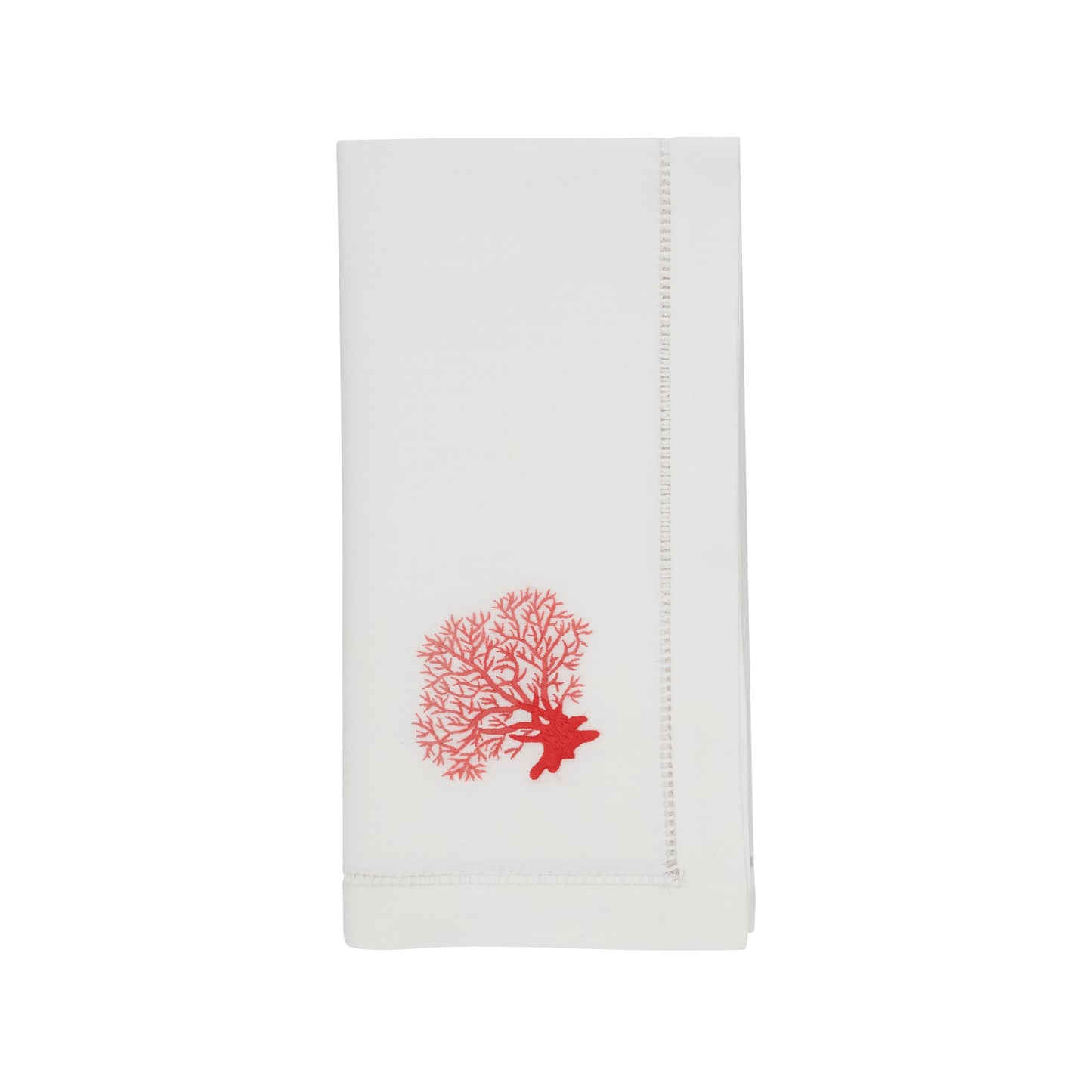 White Embroidered Coral Hemstitch Napkins 100% cotton, 20 Inch Square (6 pcs.)