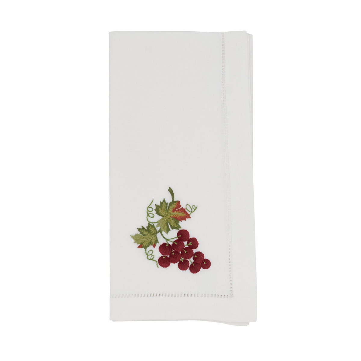 White Embroidered Grape Hemstitch Napkins 100% cotton, 20 Inch Square (6 pcs.)