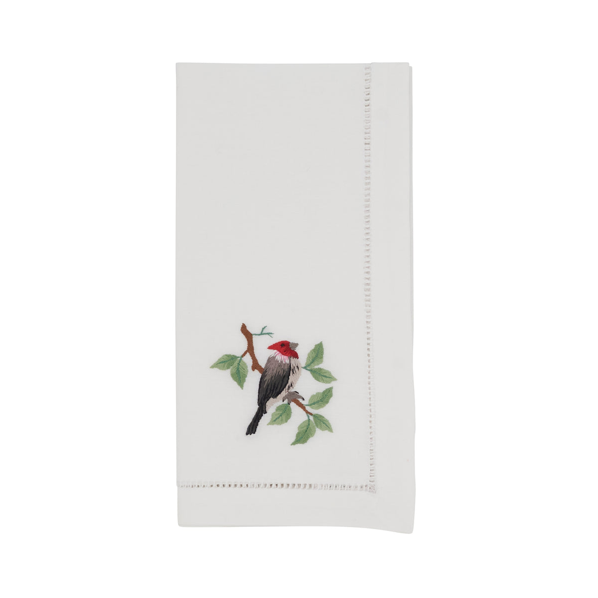 White Embroidered Woodpecker Hemstitch Napkins 100% cotton, 20 Inch Square (6 pcs.)