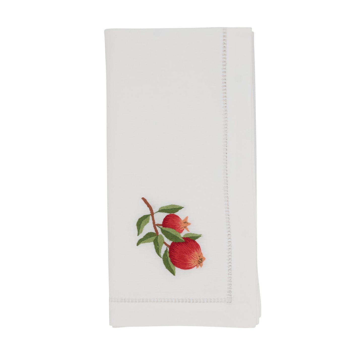 White Embroidered Pomegranate Napkins 100% cotton, 20 Inch Square (6 pcs.)