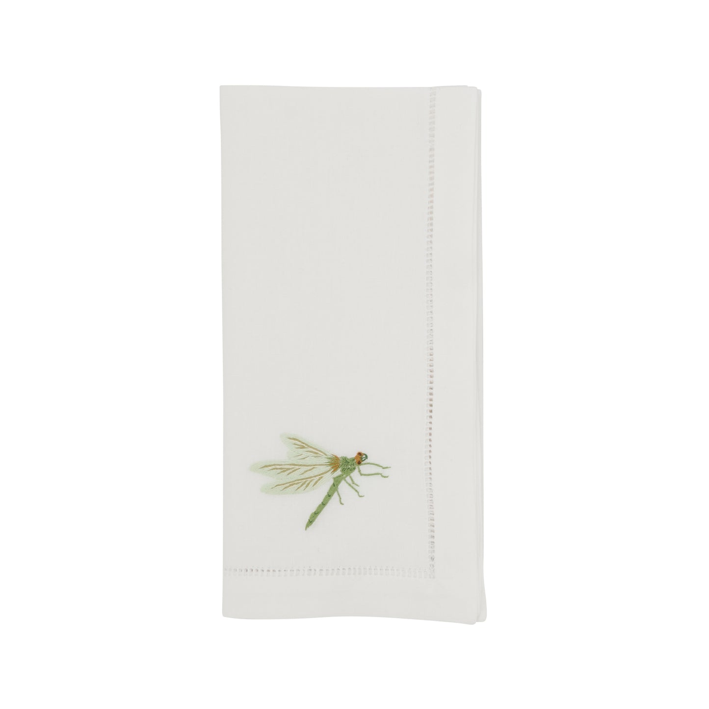 White Embroidered Dragonfly Hemstitch Napkins 100% cotton, 20 Inch Square (6 pcs.)