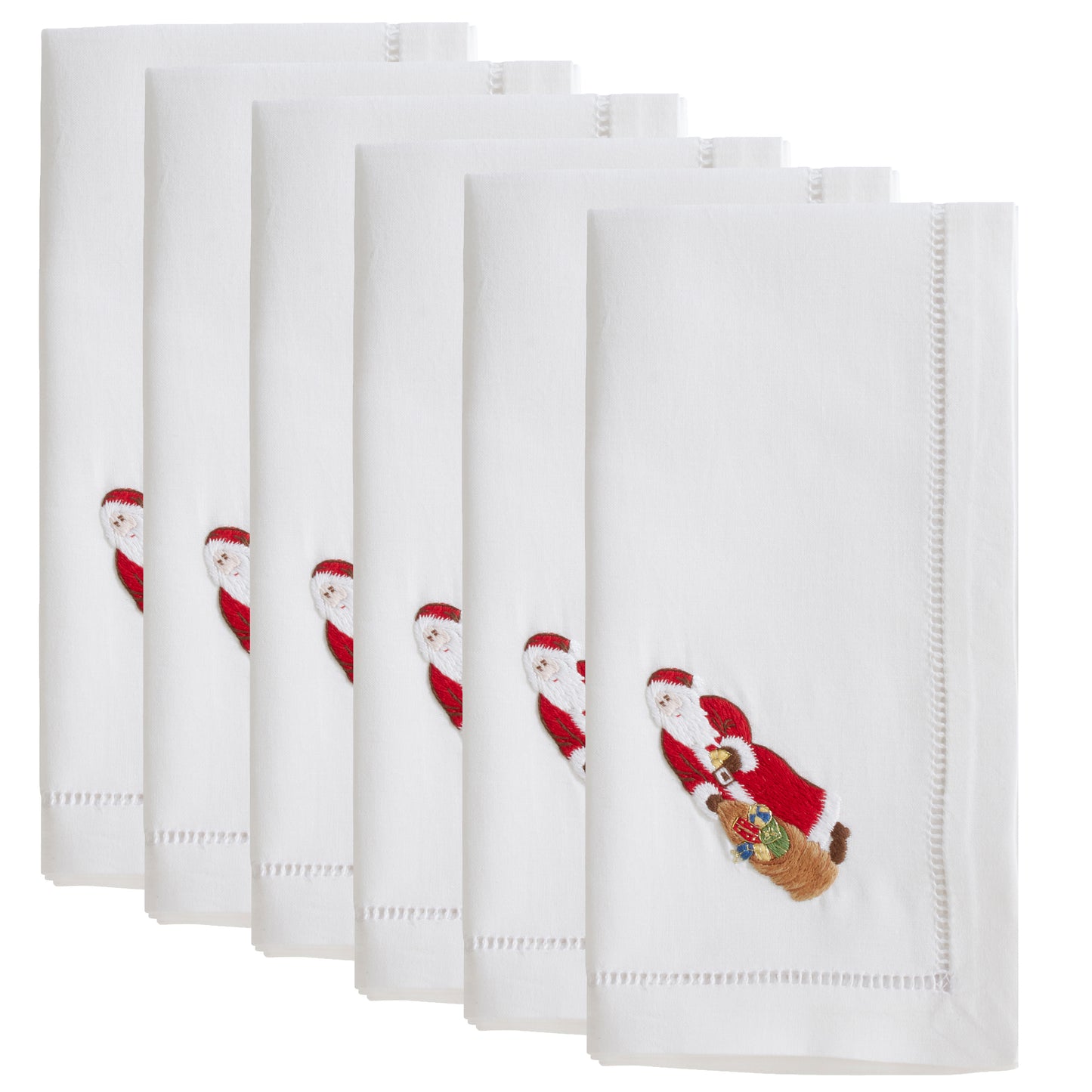 White Embroidered Santa Napkins 100% cotton, 20 Inch Square (6 pcs.)