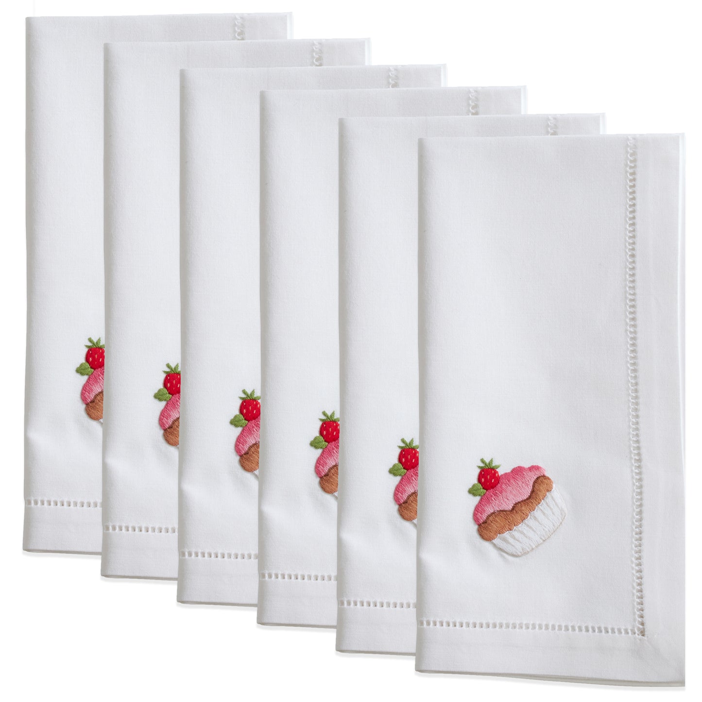 White Embroidered Cupcake Napkins 100% cotton, 20 Inch Square (6 pcs.)