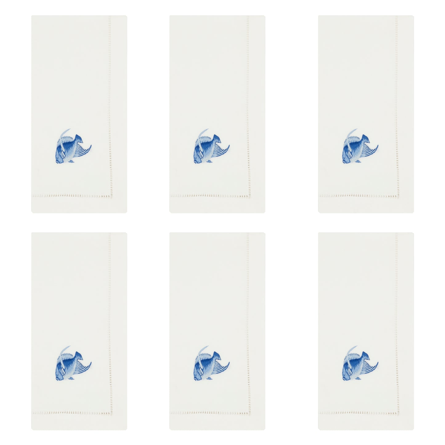 White Embroidered Fish Napkins 100% cotton, 20 Inch Square (6 pcs.)