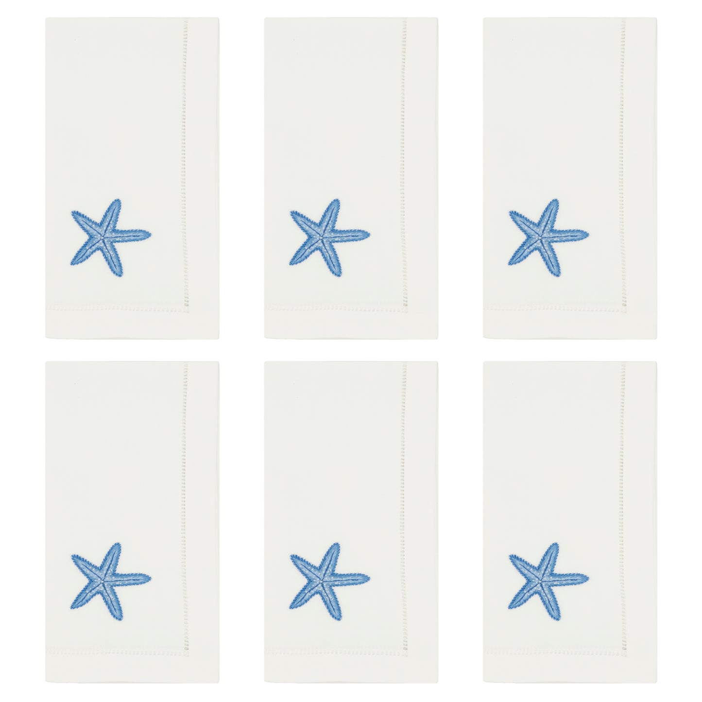White Embroidered Starfish Napkins 100% cotton, 20 Inch Square (6 pcs.)