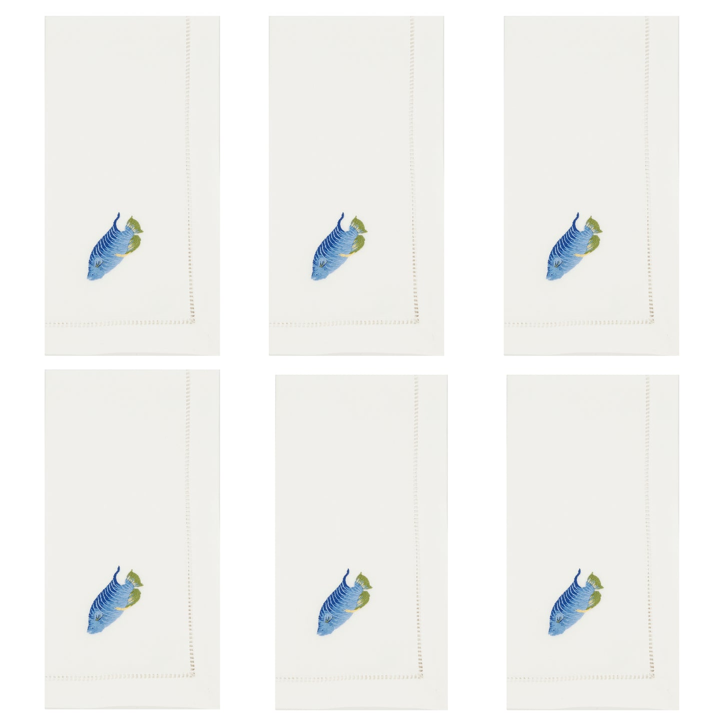 White Embroidered Fish Napkins 100% cotton, 20 Inch Square (6 pcs.)
