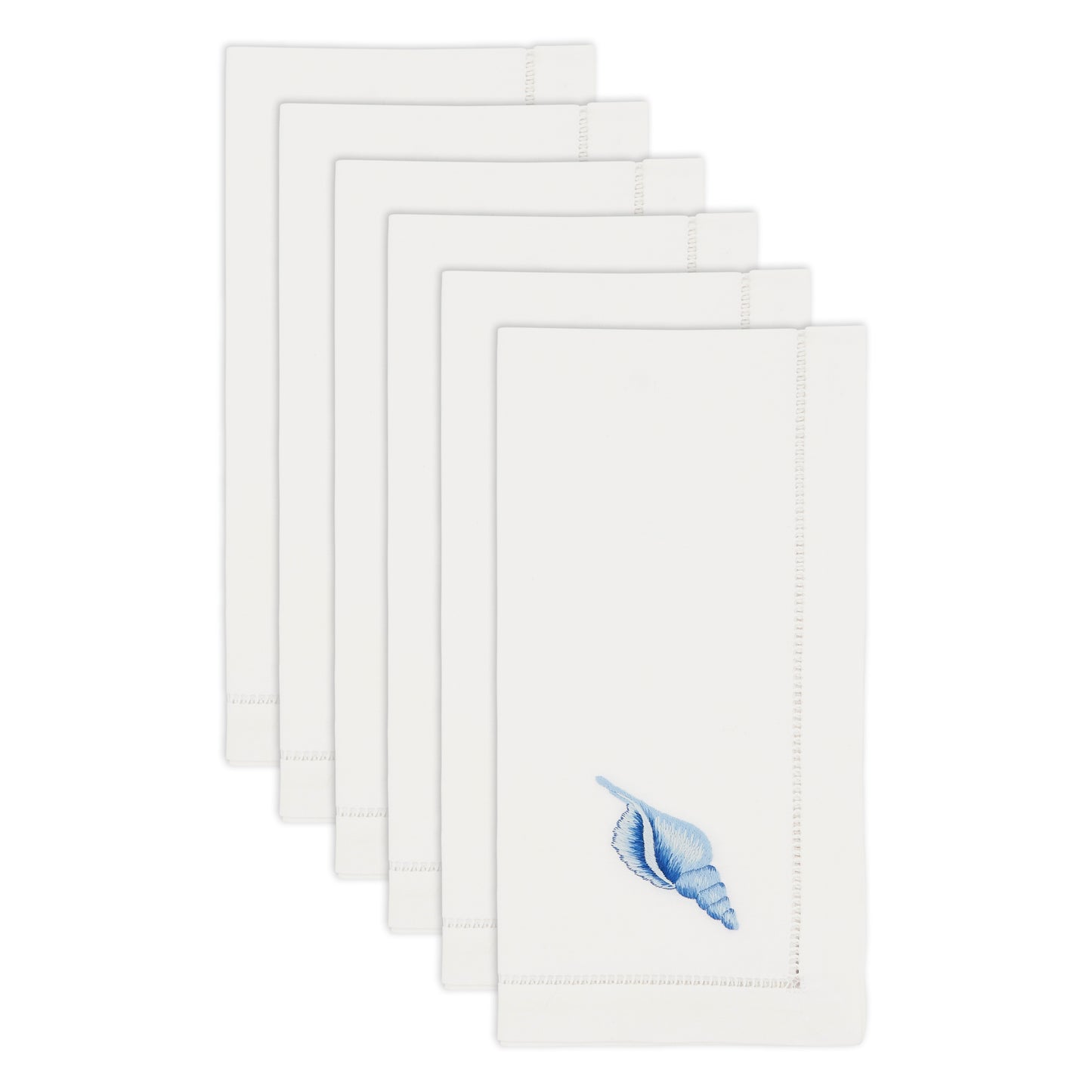White Embroidered Seashell Napkins 100% cotton, 20 Inch Square (6 pcs.)