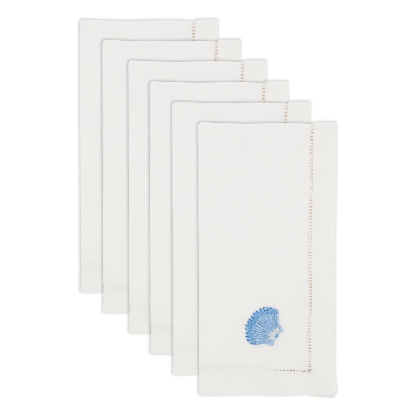 White Embroidered Seashell Napkins 100% cotton, 20 Inch Square (6 pcs.)