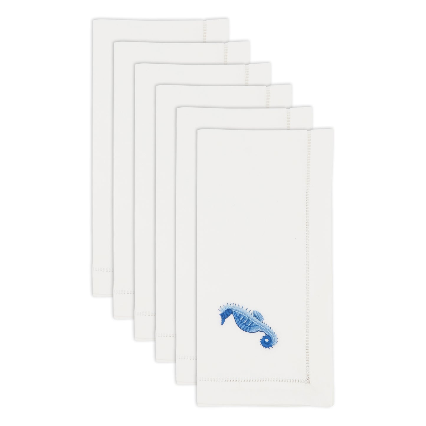 White Embroidered Seahorse Napkins 100% cotton, 20 Inch Square (6 pcs.)