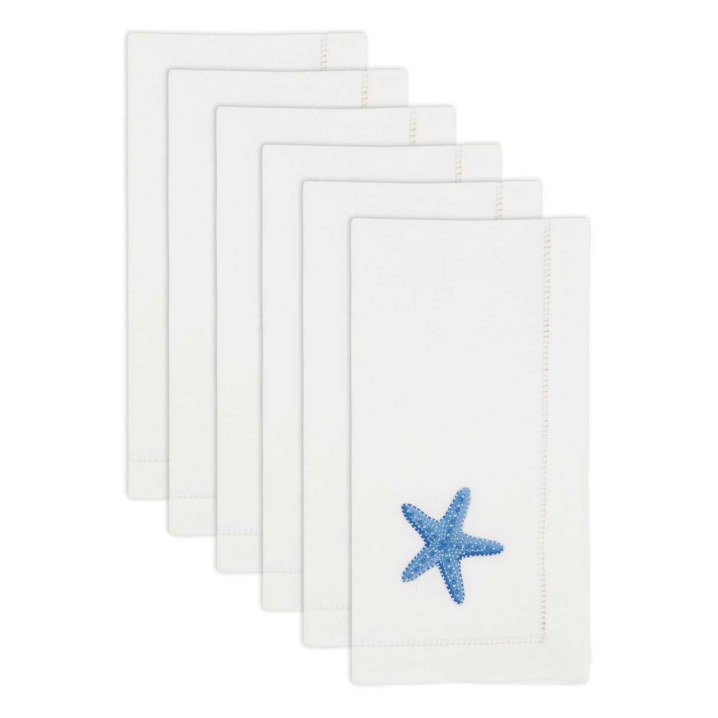 White Embroidered Starfish Napkins 100% cotton, 20 Inch Square (6 pcs.)