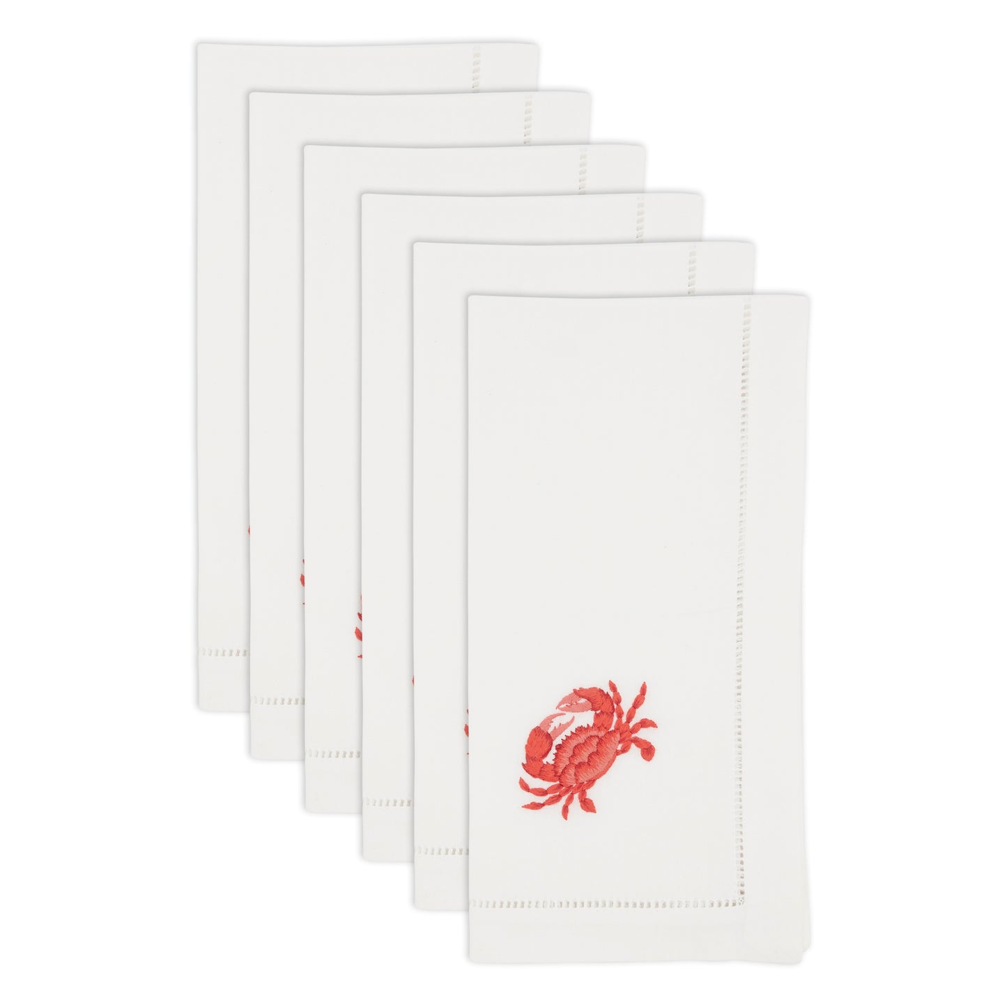 White Embroidered Crab Napkins 100% cotton, 20 Inch Square (6 pcs.)