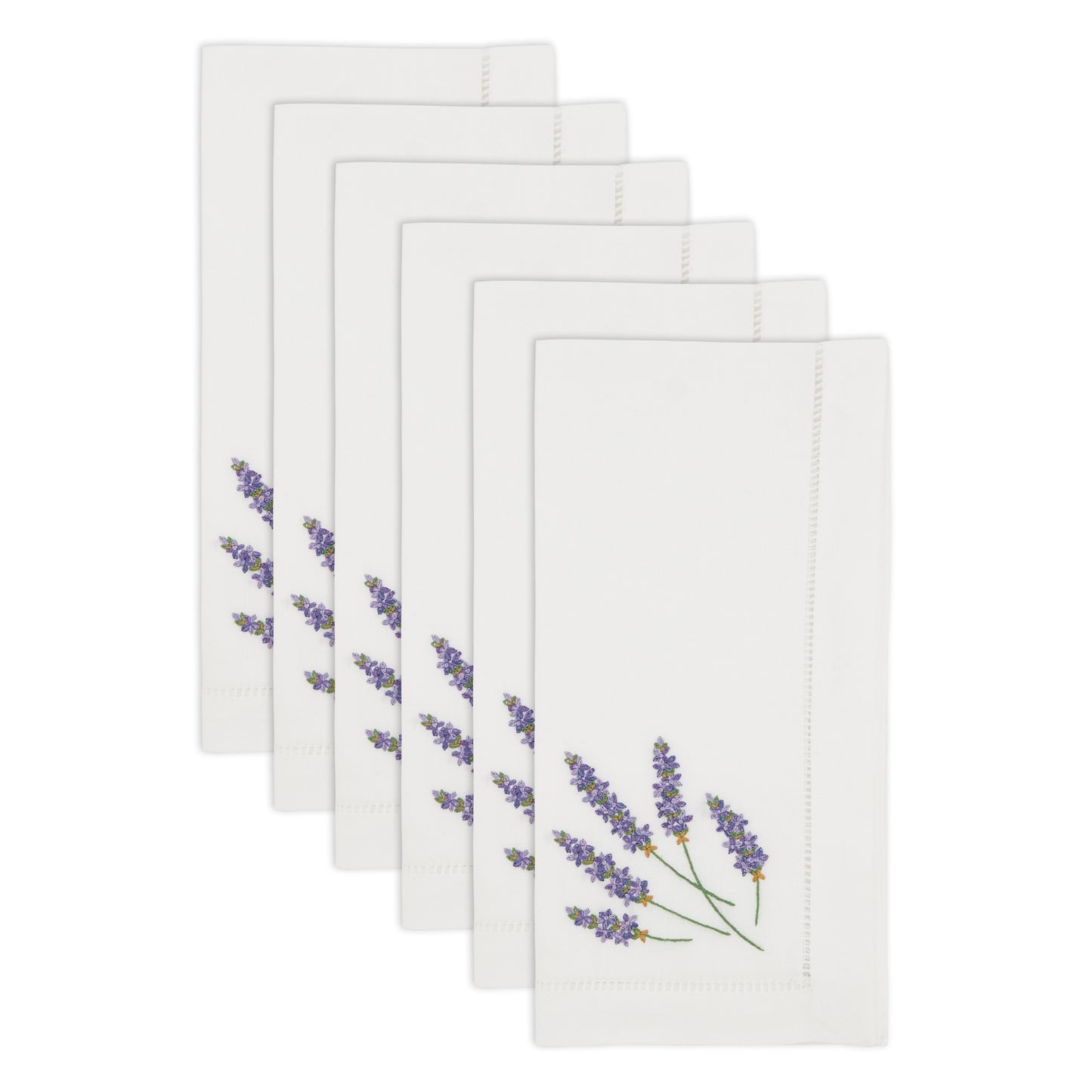 White Embroidered Lavender Napkins 100% cotton, 20 Inch Square (6 pcs.)