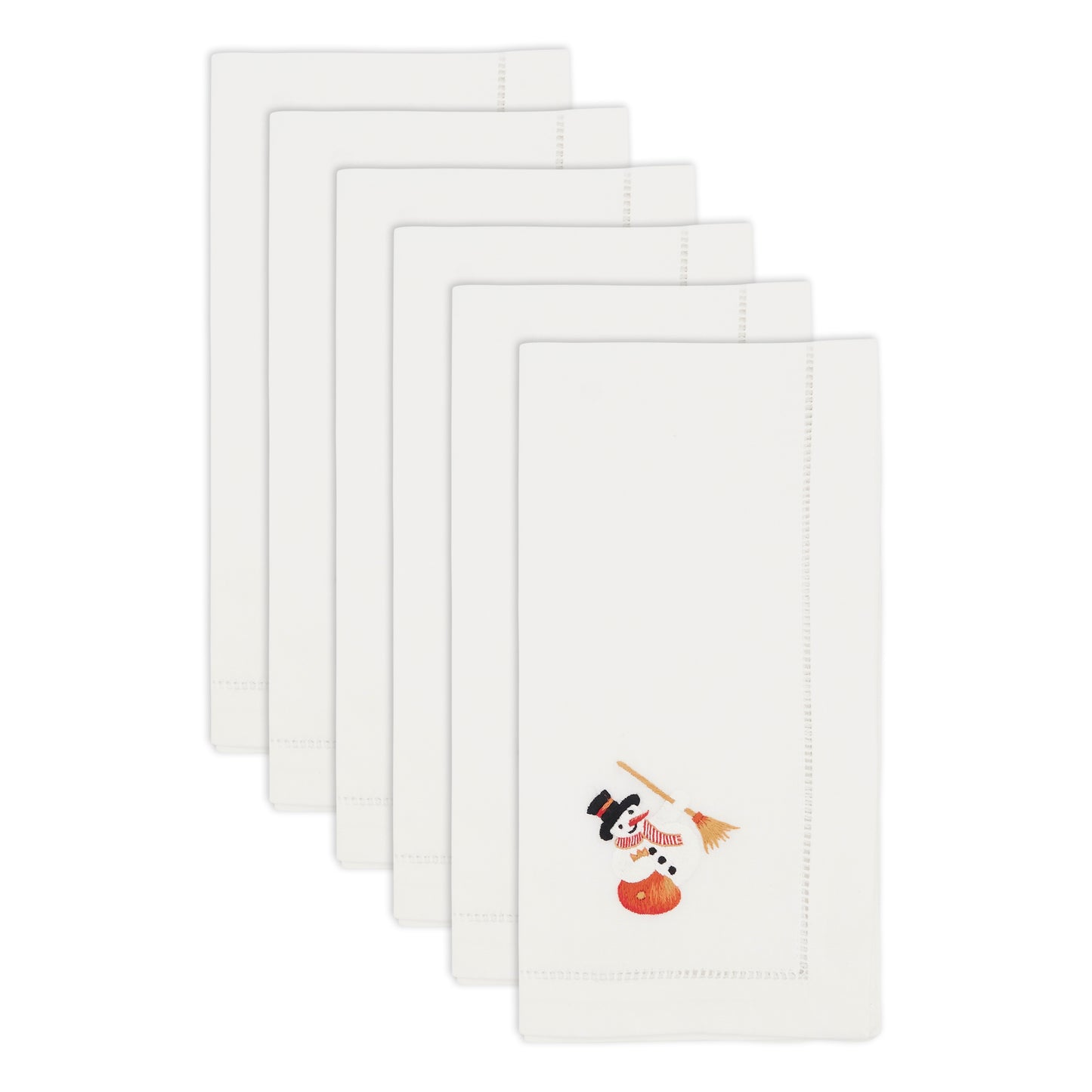 White Embroidered Snowman Napkins 100% cotton, 20 Inch Square (6 pcs.)