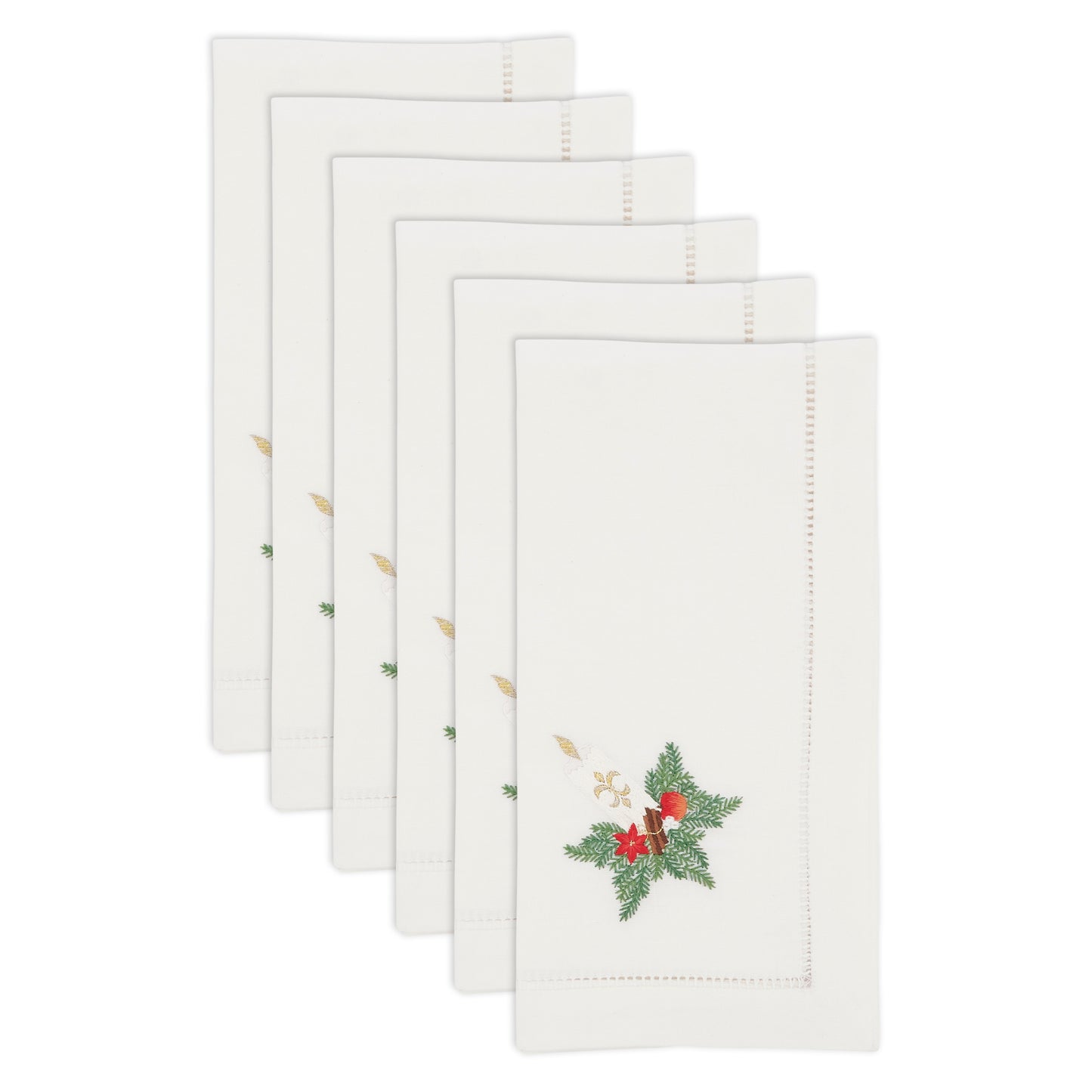 White Embroidered Candle Napkins 100% cotton, 20 Inch Square (6 pcs.)