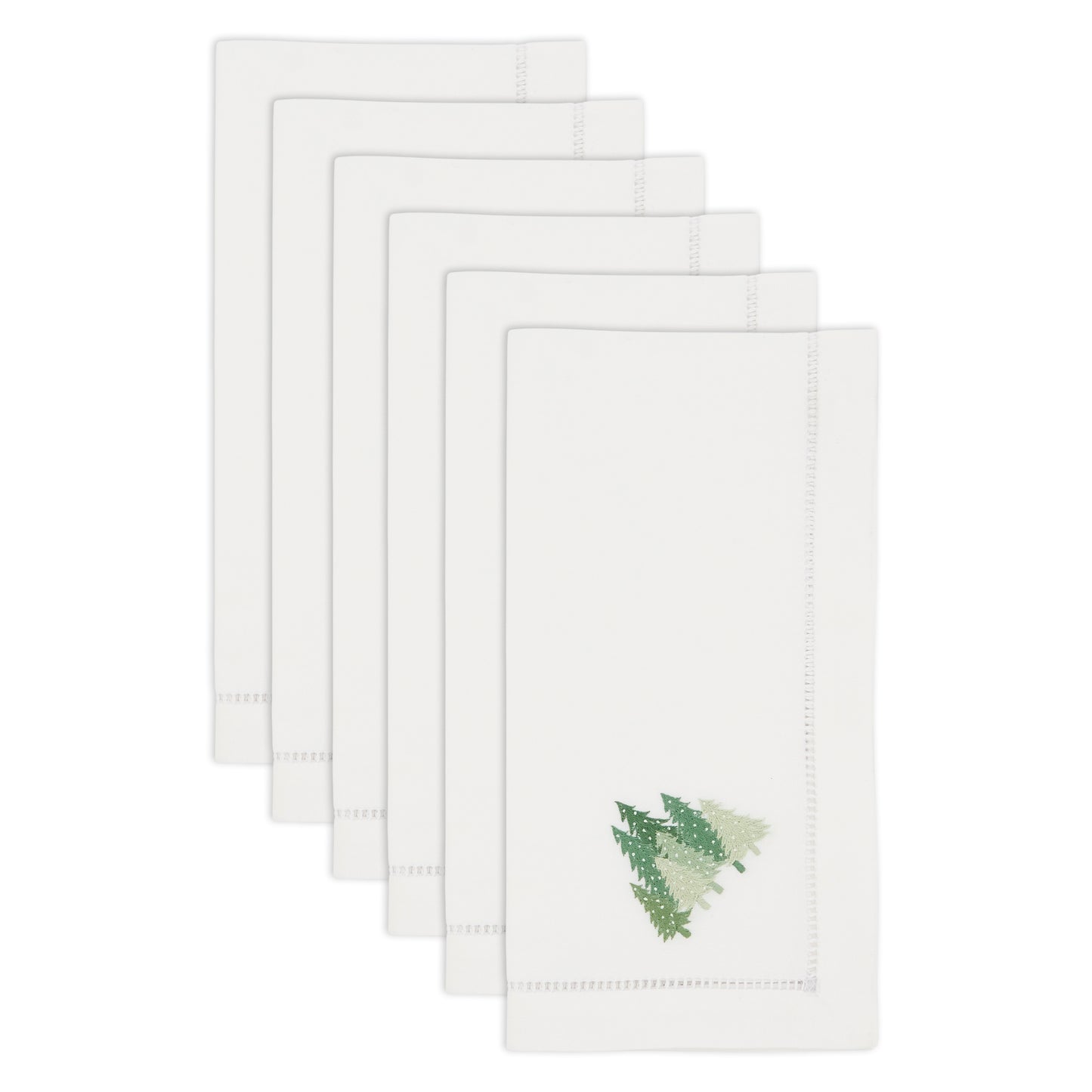 White Embroidered Pine Trees Napkins 100% cotton, 20 Inch Square (6 pcs.)