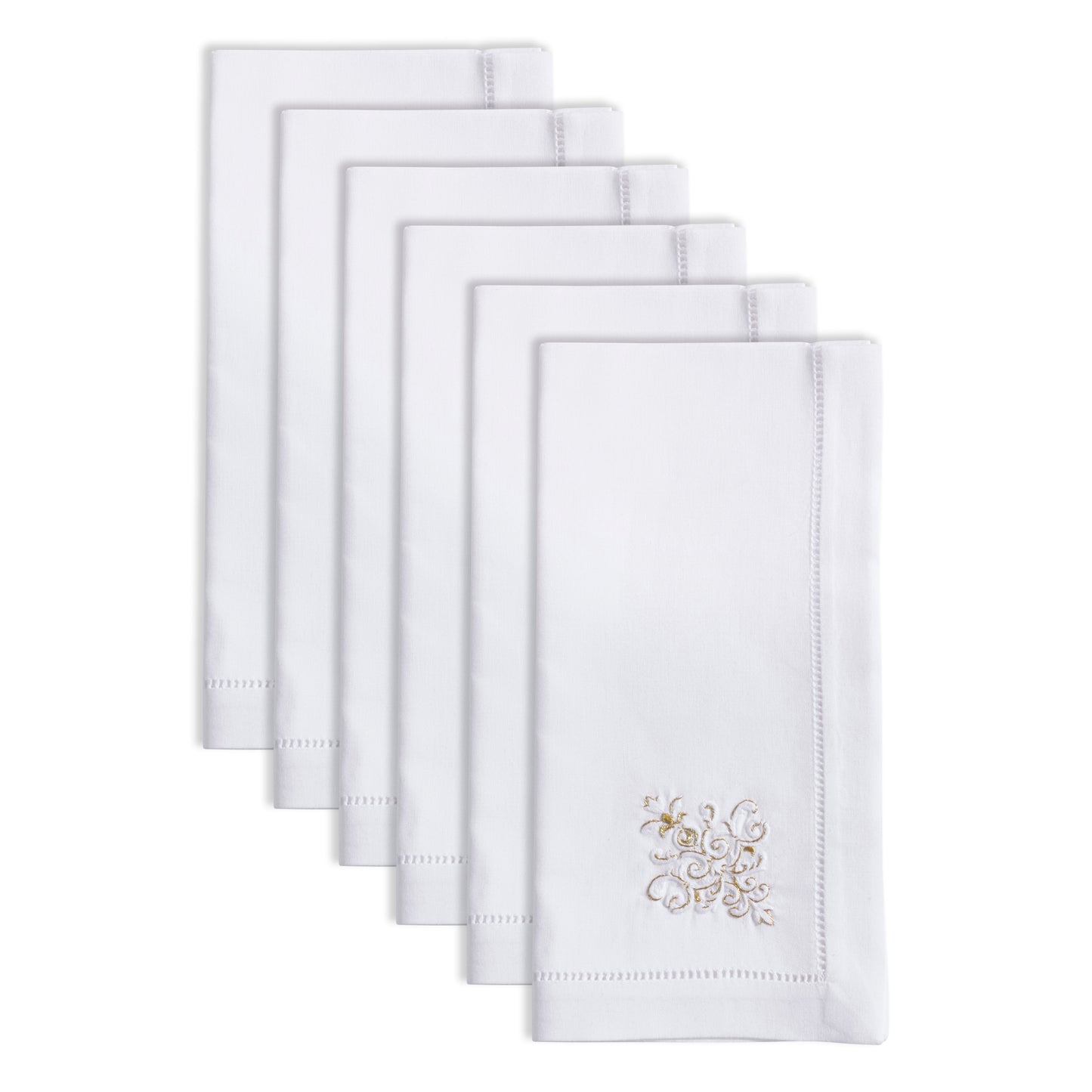 White Embroidered Ornament Napkins 100% cotton, 20 Inch Square (6 pcs.)