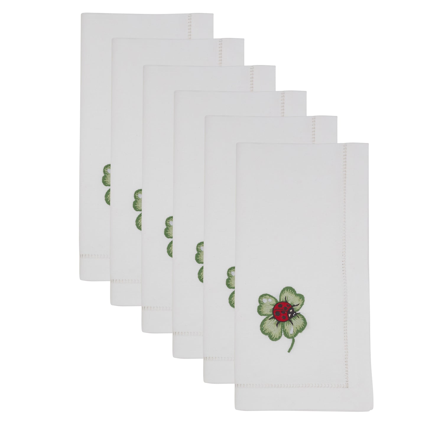 White Embroidered Lady Bug Hemstitch Napkins 100% cotton, 20 Inch Square (6 pcs.)