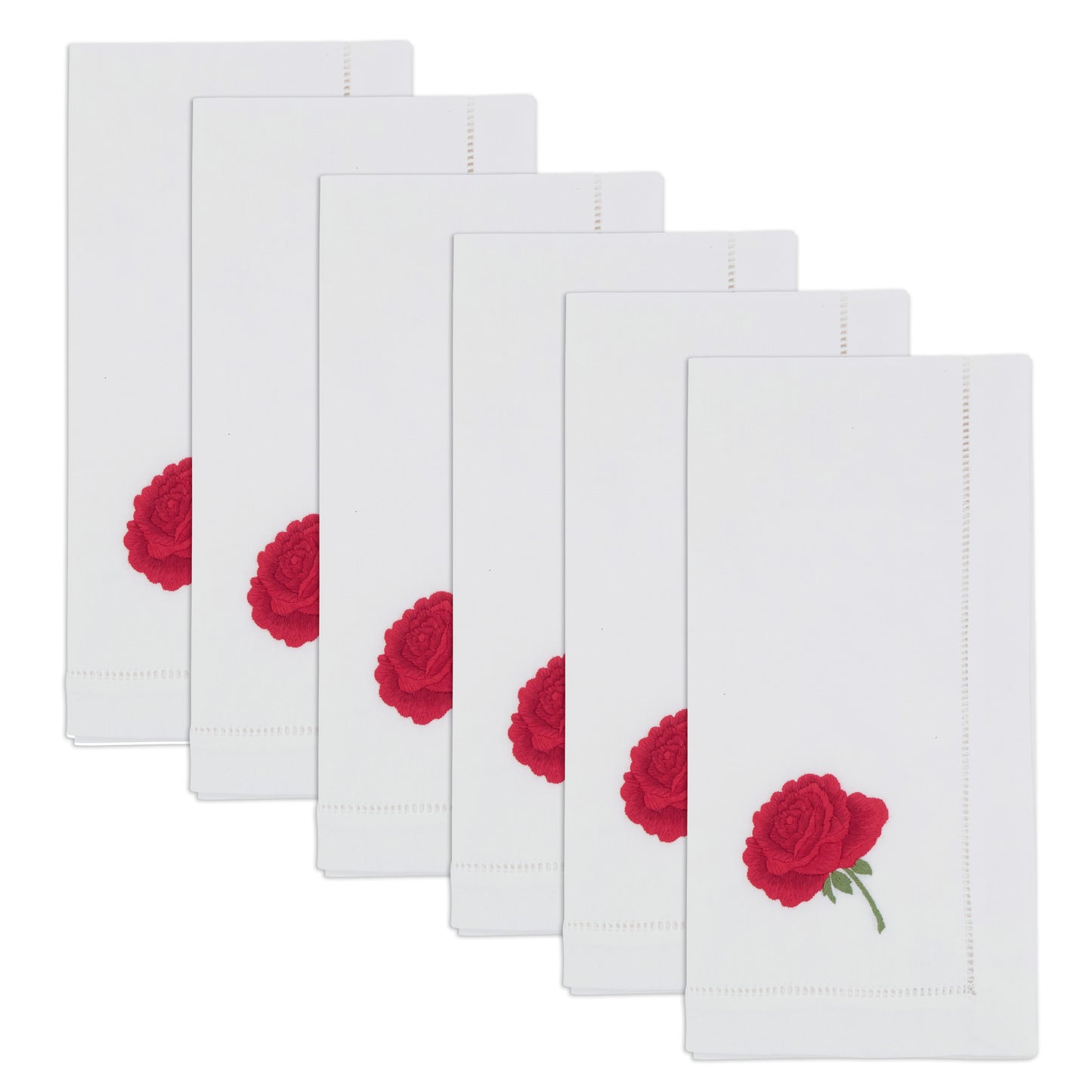 Red Embroidered Rose Napkins 100% cotton, 20 Inch Square (6 pcs.)