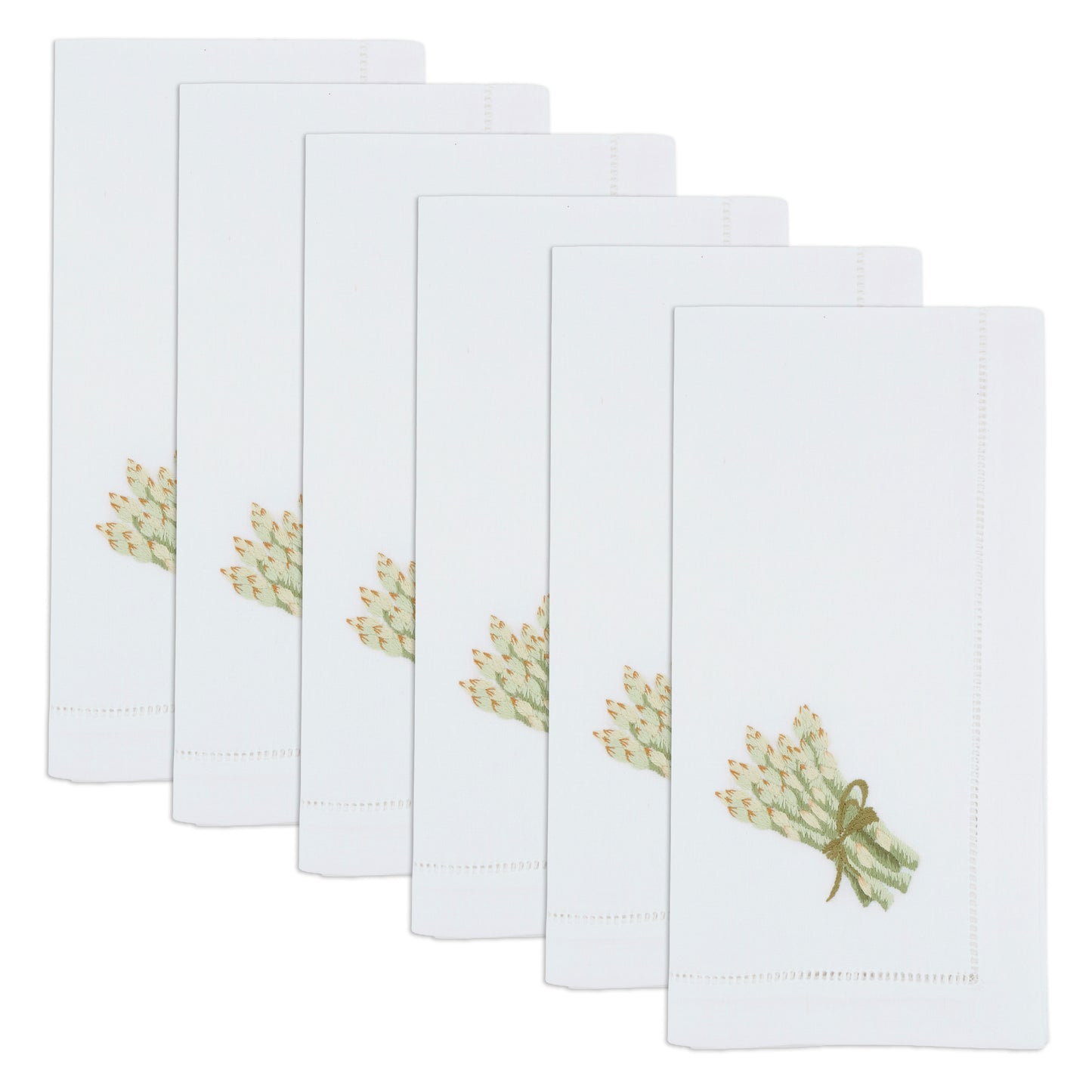 Green Embroidered Asparagus Napkins 100% cotton, 20 Inch Square (6 pcs.)