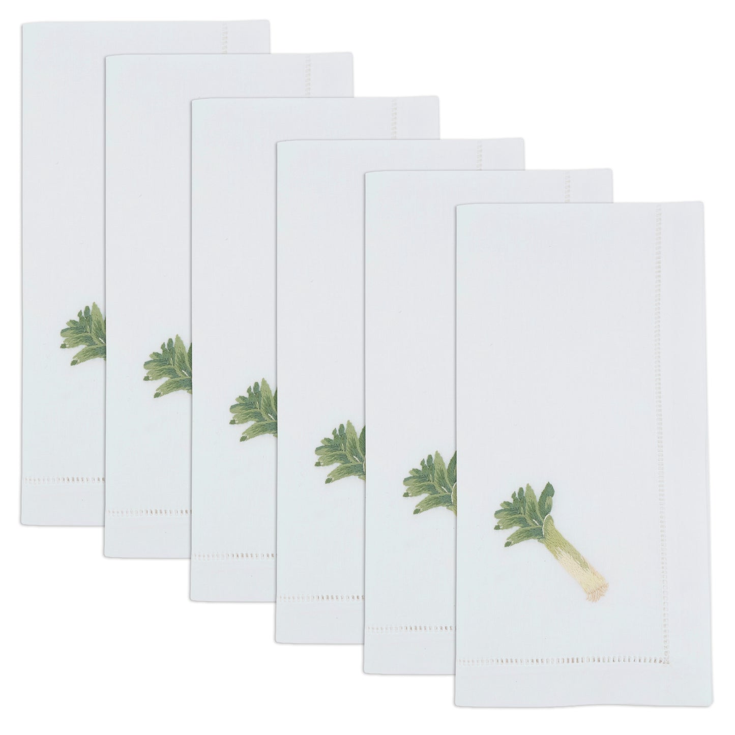 Green Embroidered Leek Napkins 100% cotton, 20 Inch Square (6 pcs.)