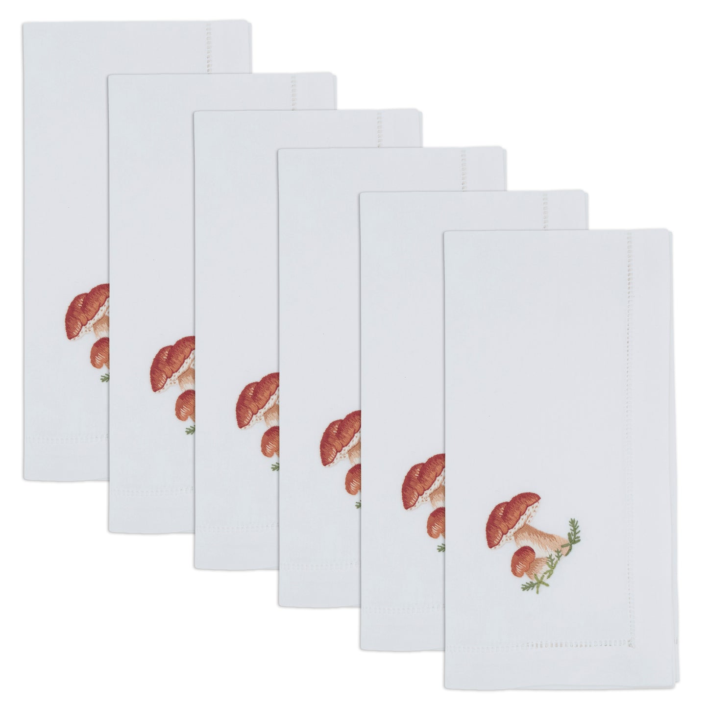 Brown Embroidered Mushrooms Napkins 100% cotton, 20 Inch Square (6 pcs.)