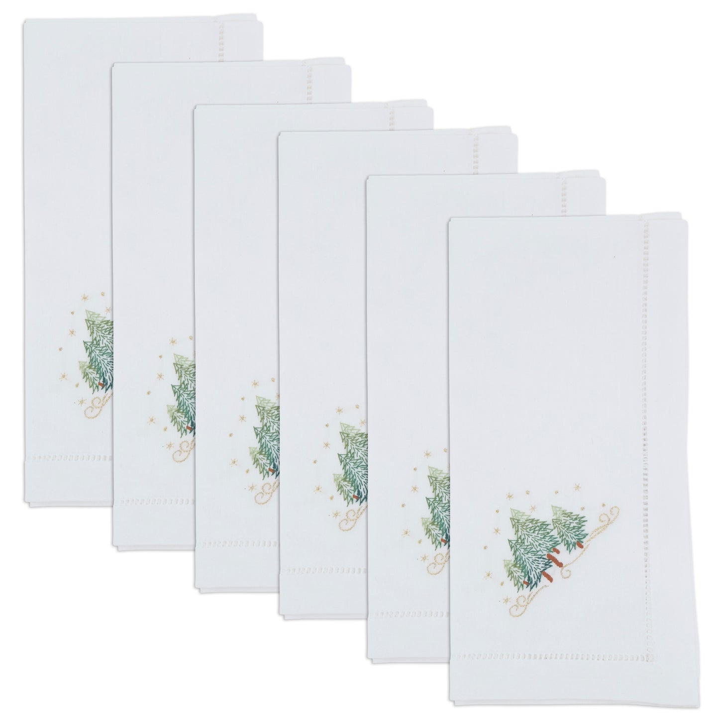 Green Embroidered Pine Trees Napkins 100% cotton, 20 Inch Square (6 pcs.)