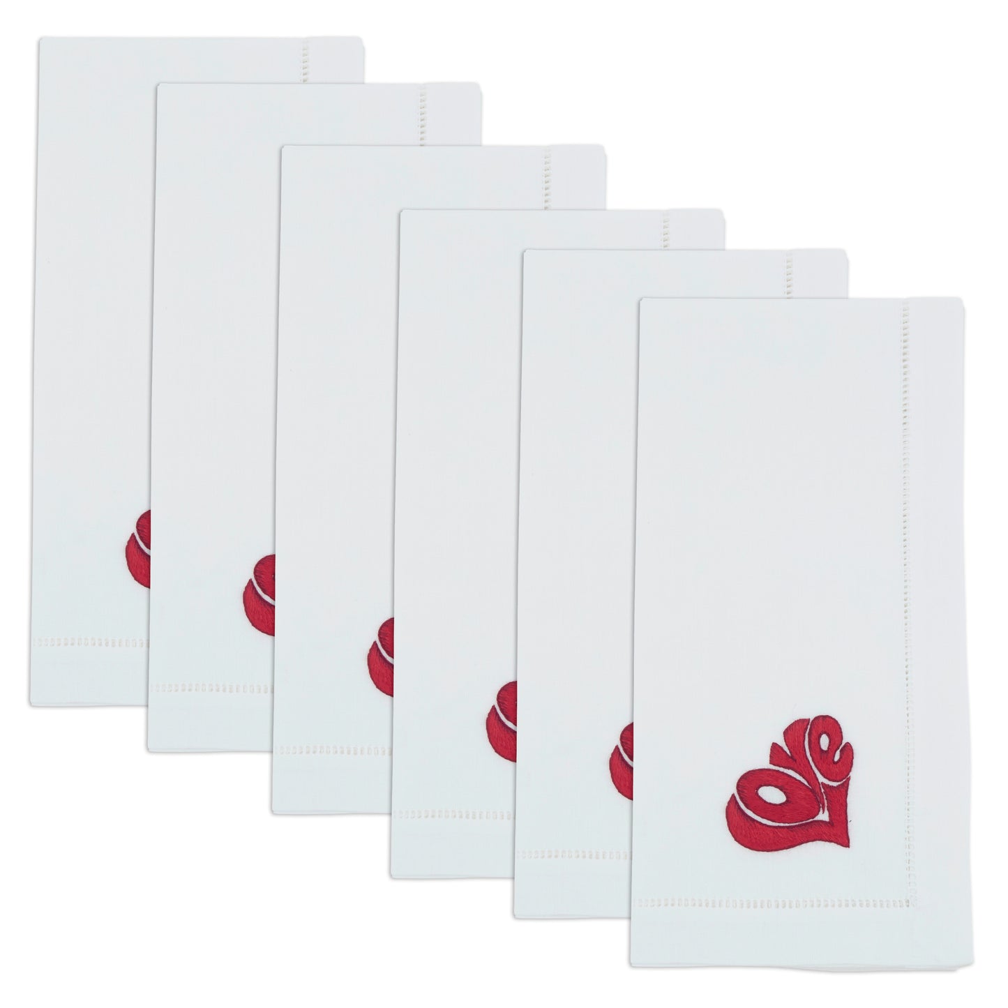 Red Embroidered Love Napkins 100% cotton, 20 Inch Square (6 pcs.)