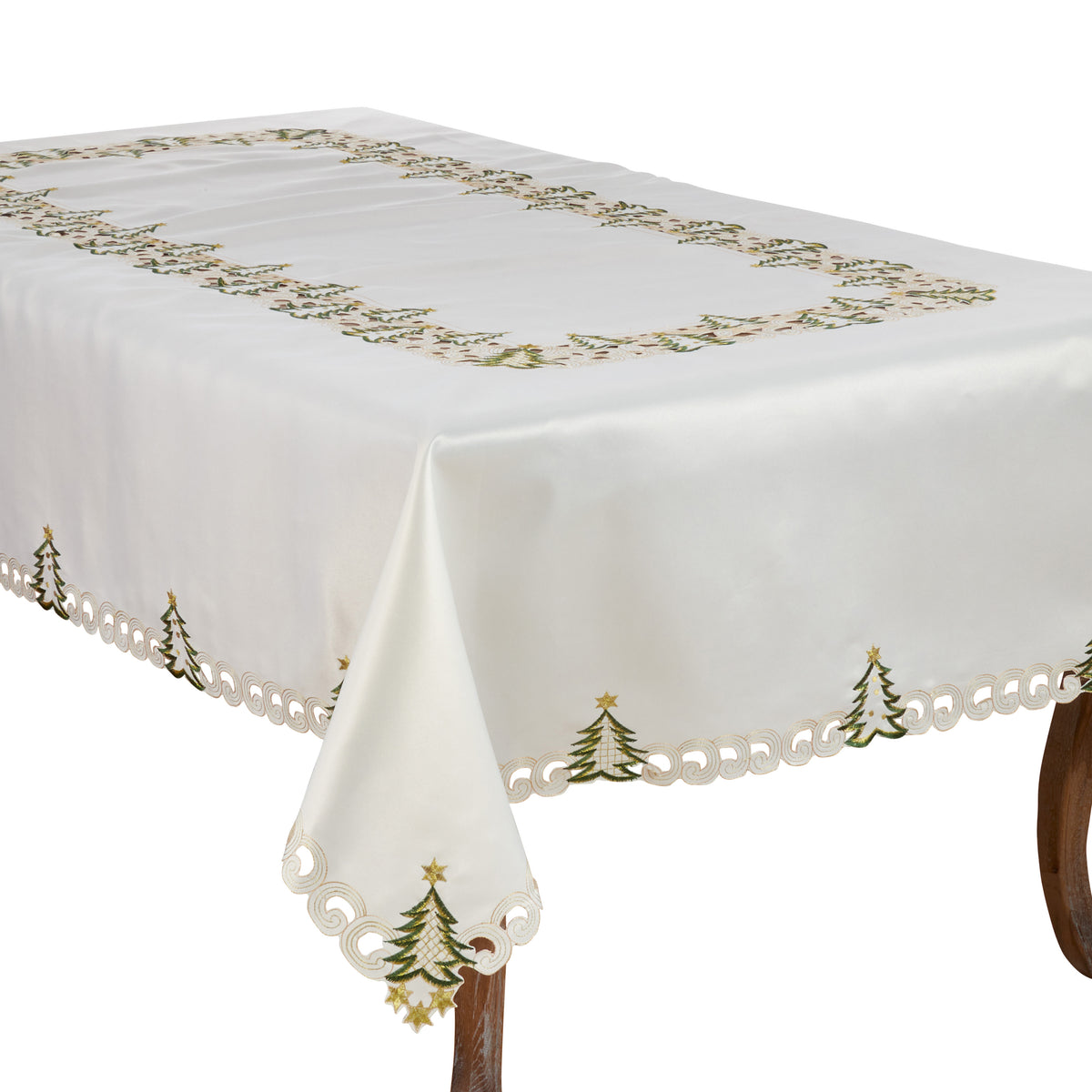 Ivory White Christmas Tree Tablecloth 100% Polyester