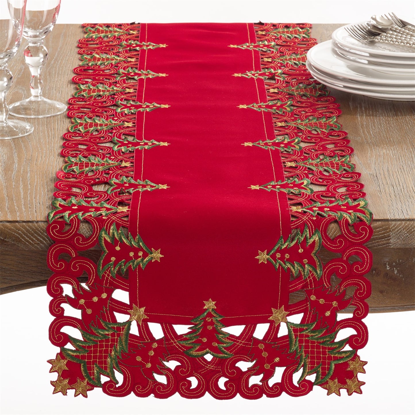 Christmas Red Christmas Tree Table Runner, 100% Polyester