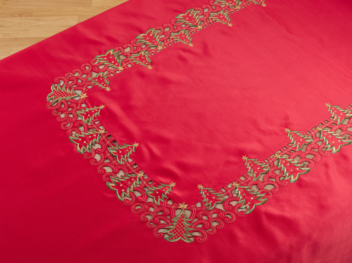 Red Christmas Tree Tablecloth 100% Polyester