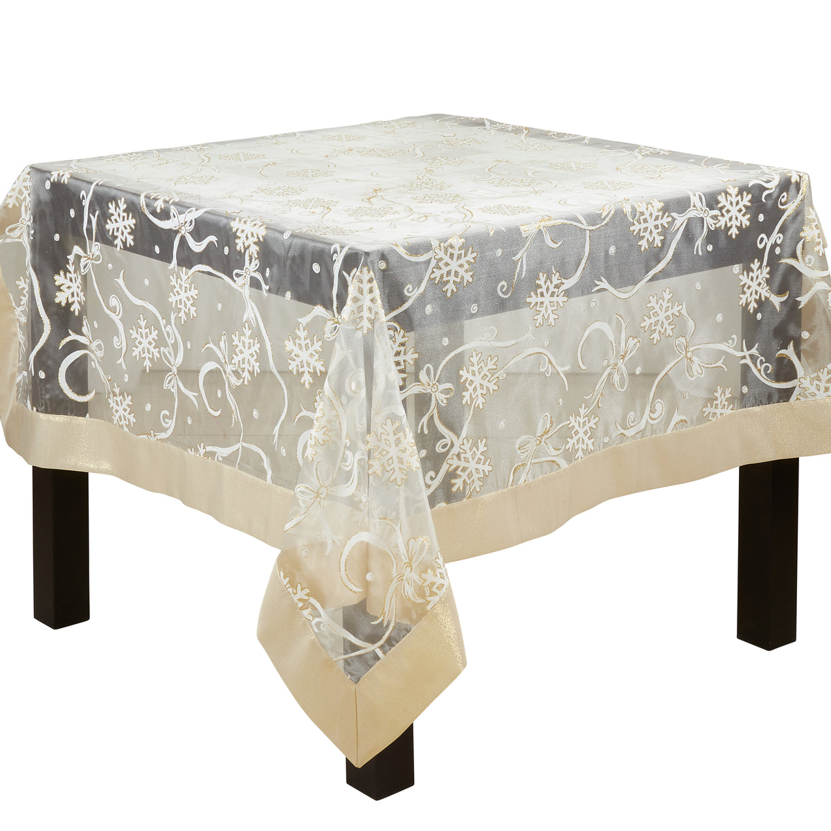 Gold Printed Snowflake and Ribbon Topper 100% polyester