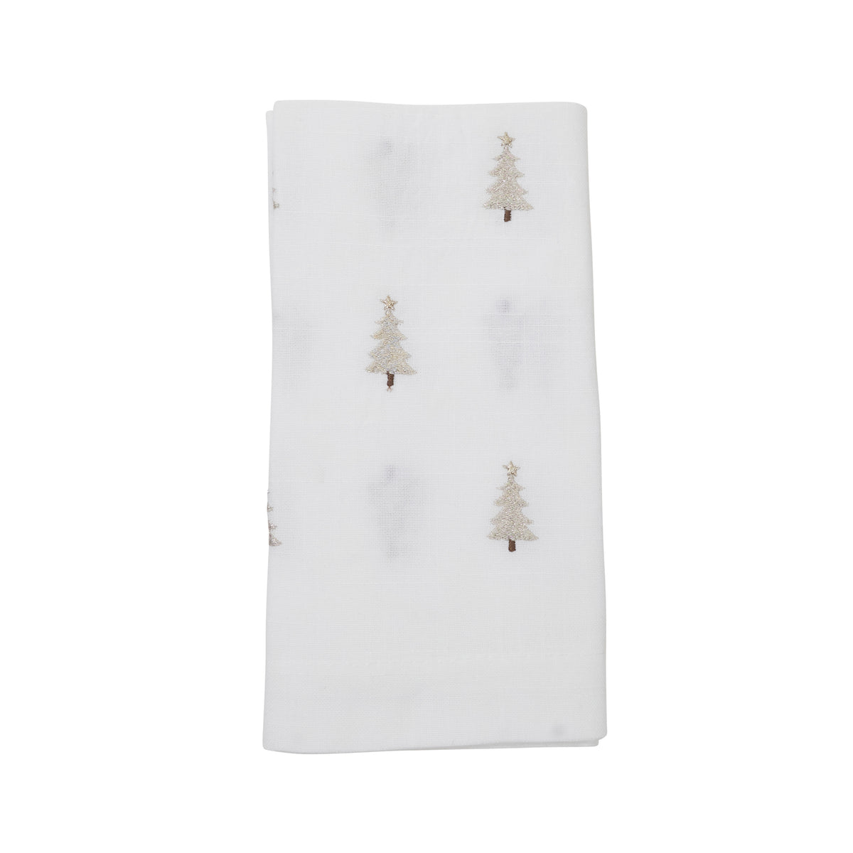 White Embroidered Christmas Tree Napkins 100% polyester, 20 Inch Square (4 pcs.)