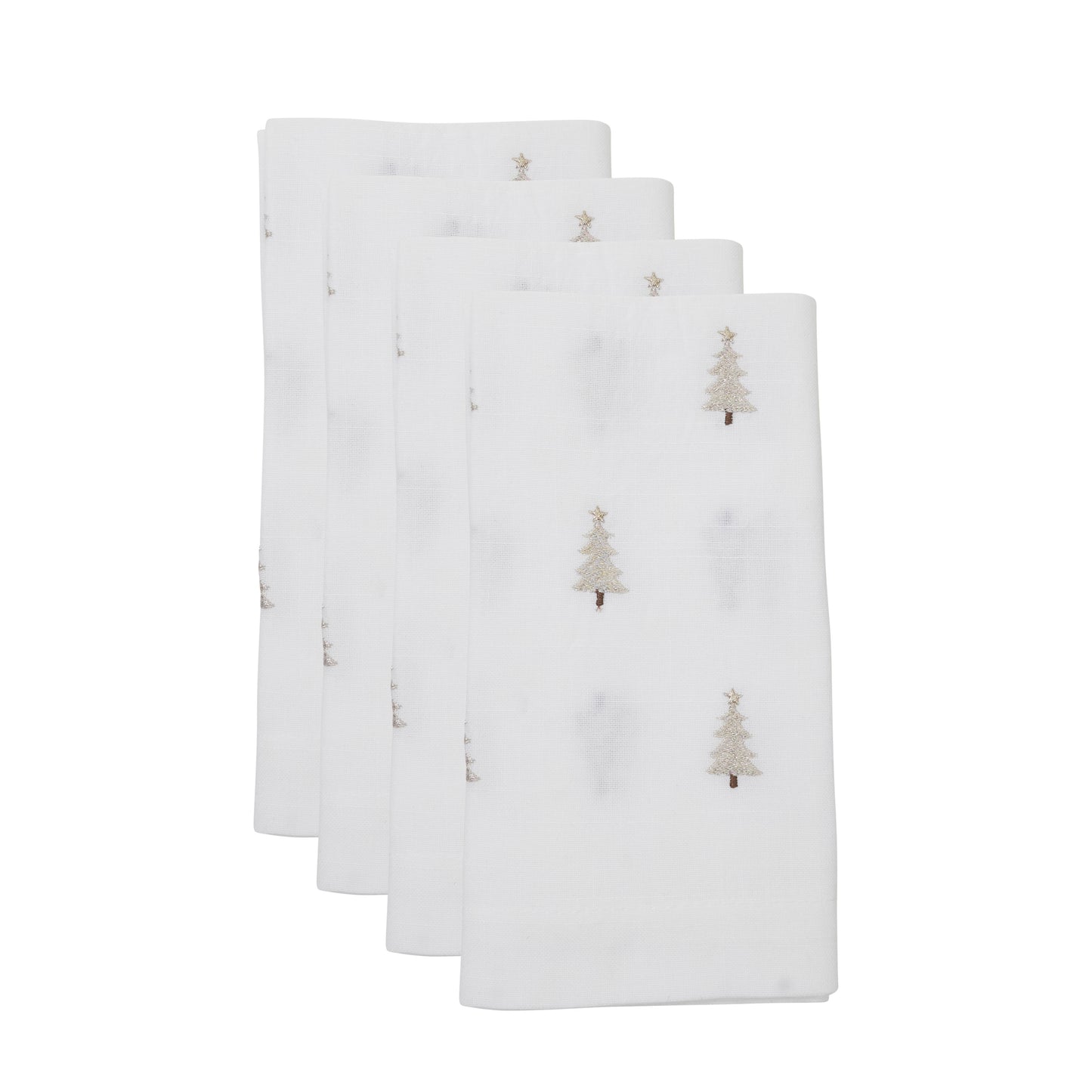 White Embroidered Christmas Tree Napkins 100% polyester, 20 Inch Square (4 pcs.)