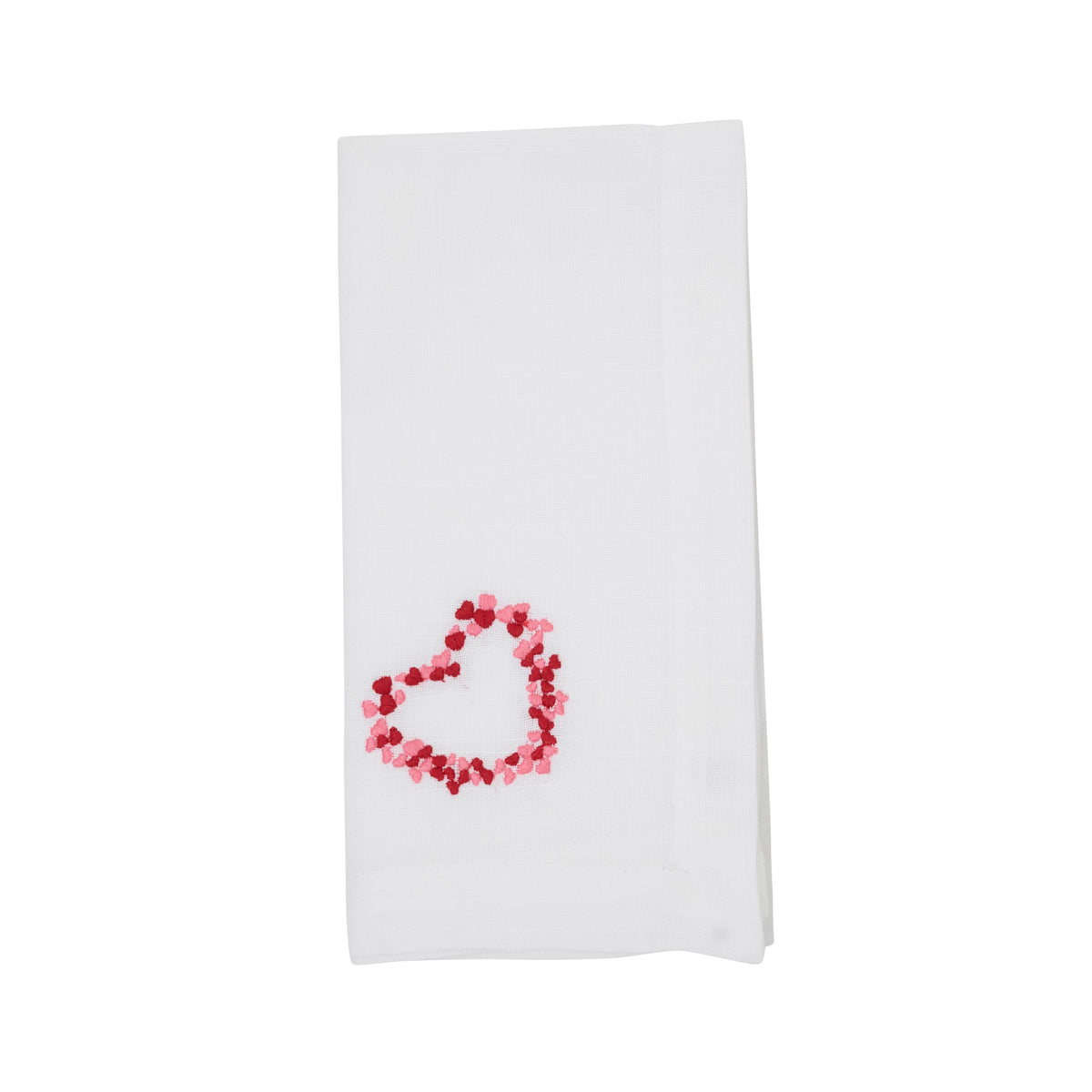 White Embroidered Hearts Napkins 100% polyester, 20 Inch Square (4 pcs.)