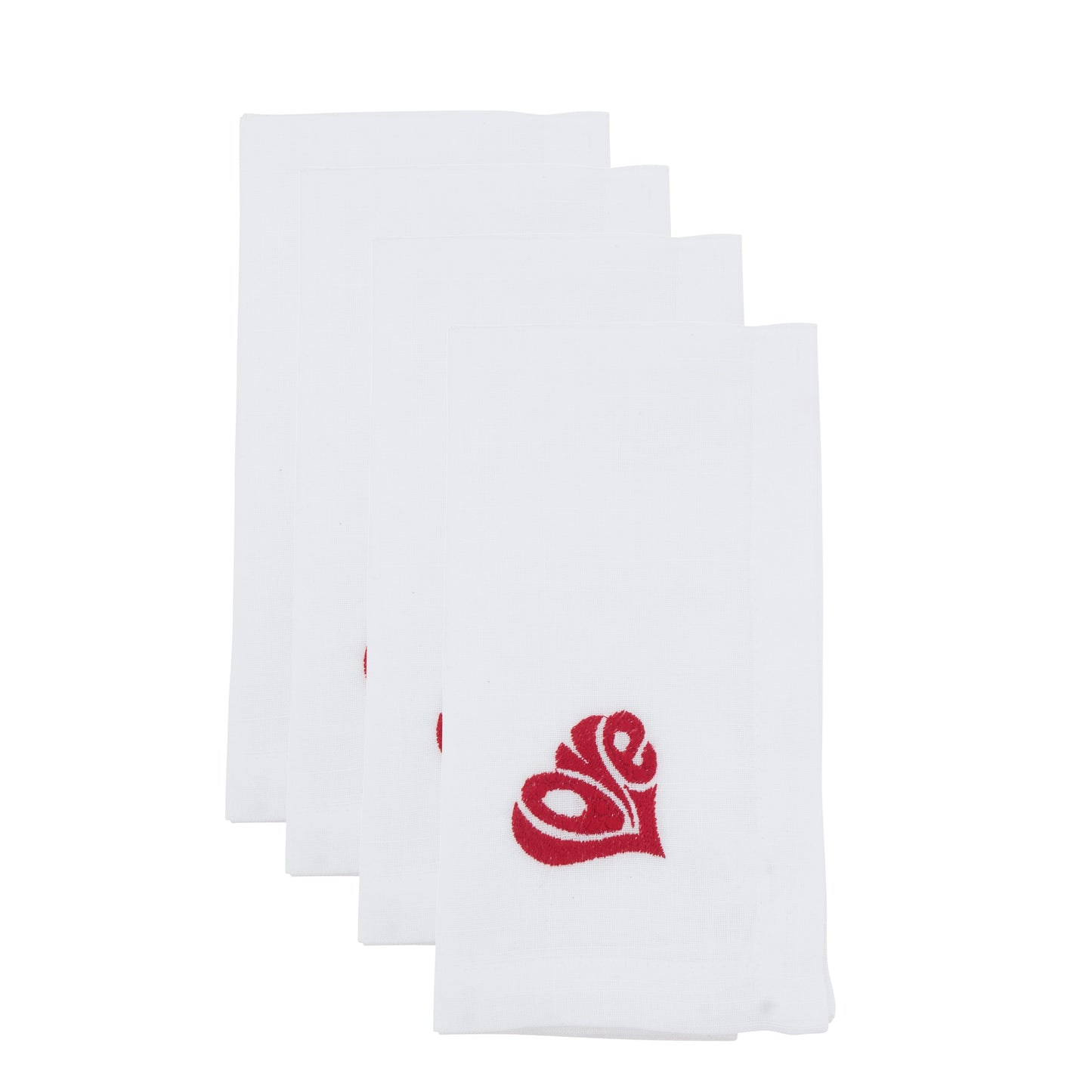White Embroidered Love Napkins 100% polyester, 20 Inch Square (4 pcs.)