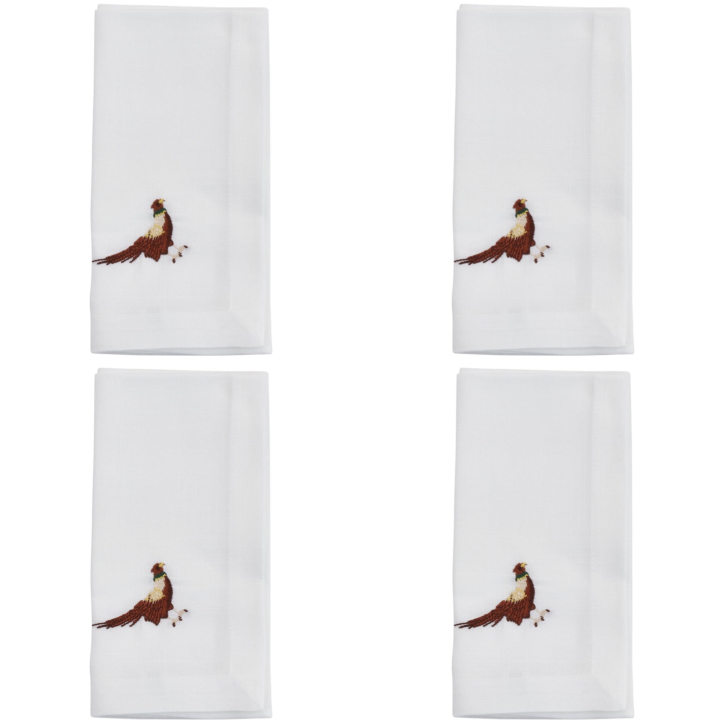 White Embroidered Pheasant Napkins 100% Polyester, 20 Inch Square (4 pcs.)