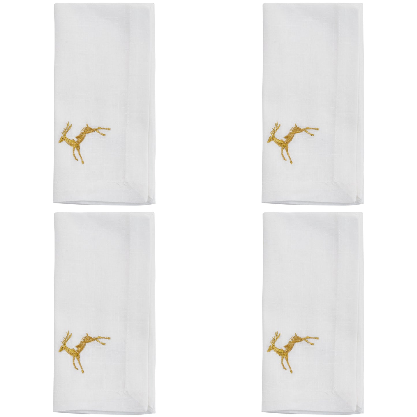 White Embroidered Gold Reindeer Napkins 100% Polyester, 20 Inch Square (4 pcs.)