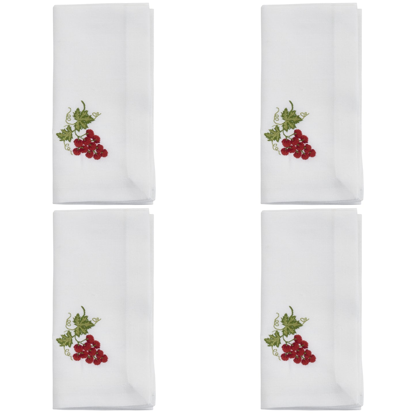 White Embroidered Grapes Napkins 100% Polyester, 20 Inch Square (4 pcs.)