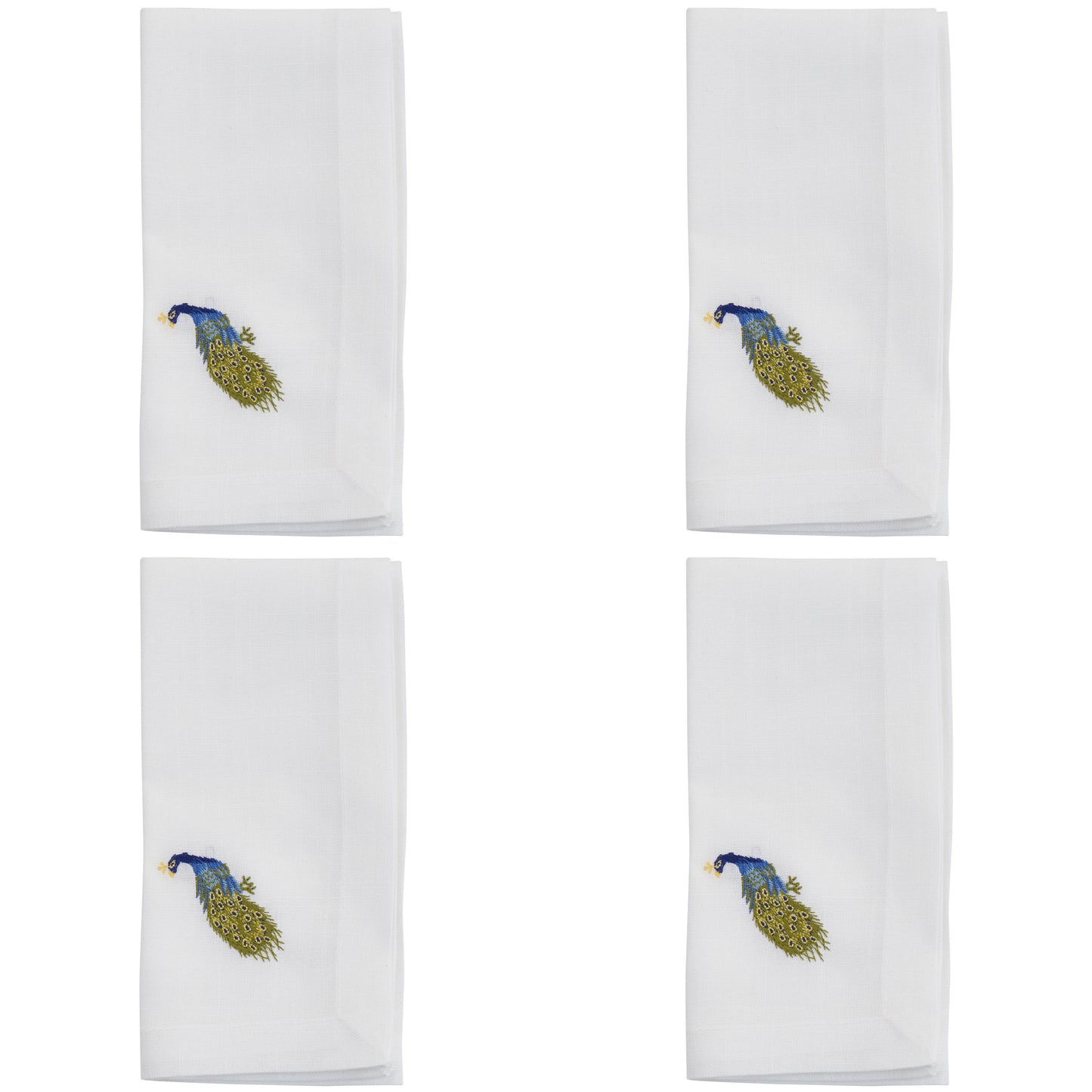White Embroidered Peacock Napkins 100% Polyester, 20 Inch Square (4 pcs.)