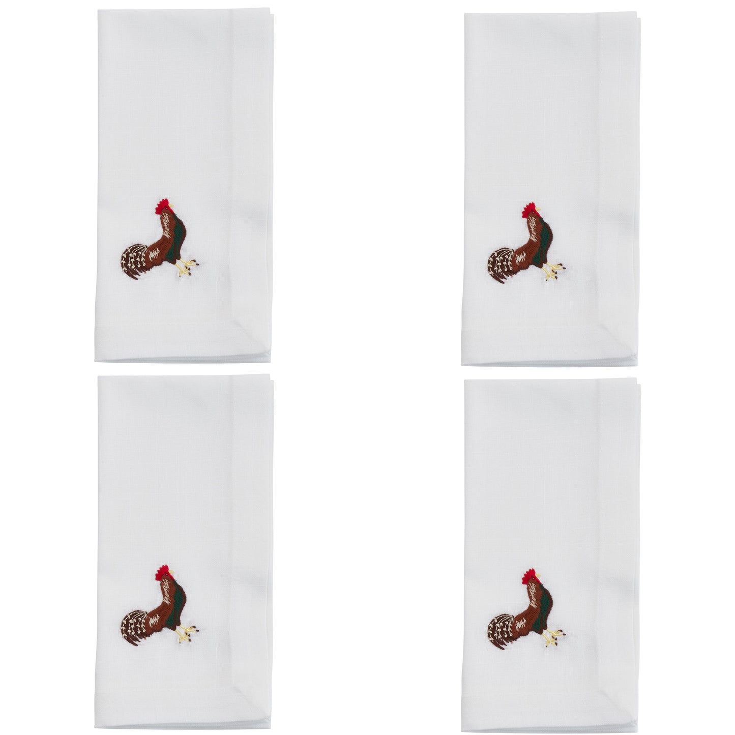 White Embroidered Rooster Napkins 100% Polyester, 20 Inch Square (4 pcs.)