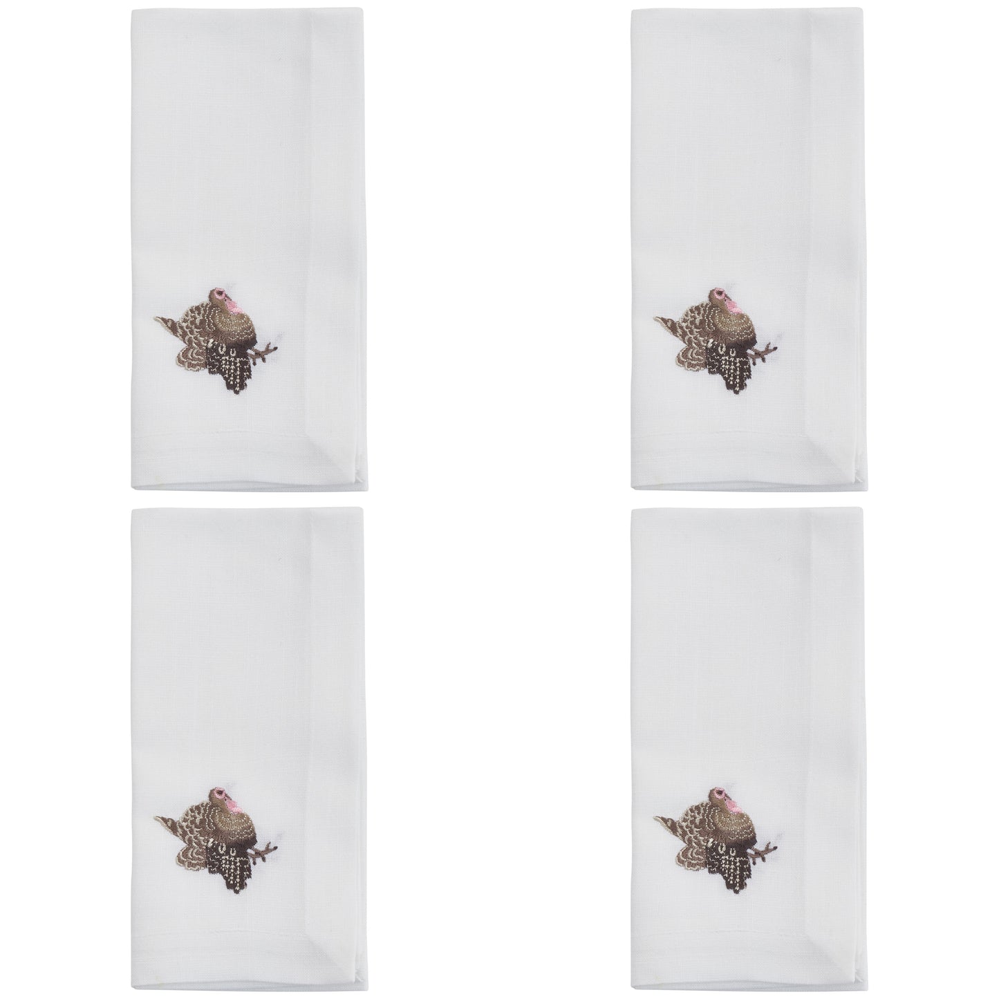 White Embroidered Turkey Napkins 100% Polyester, 20 Inch Square (4 pcs.)