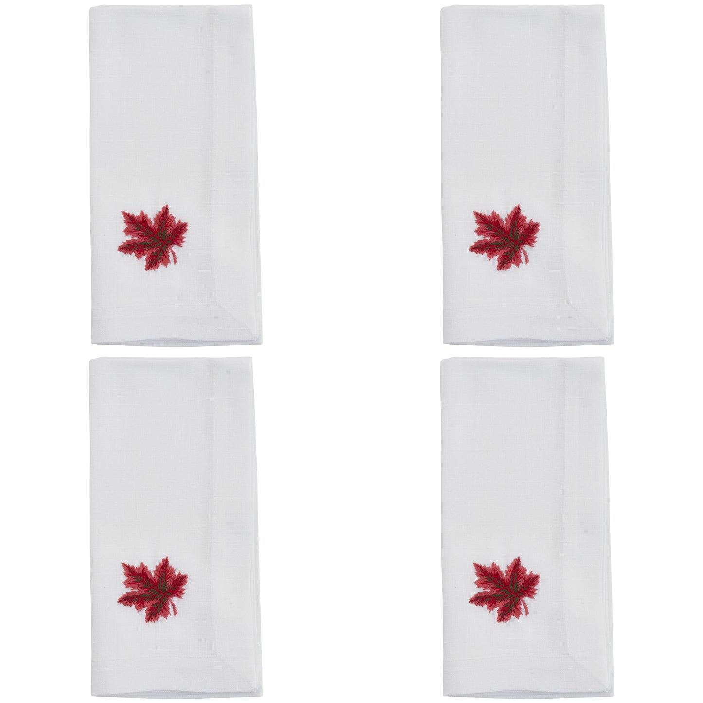 White Embroidered Autumn Leaf Napkins 100% Polyester, 20 Inch Square (4 pcs.)