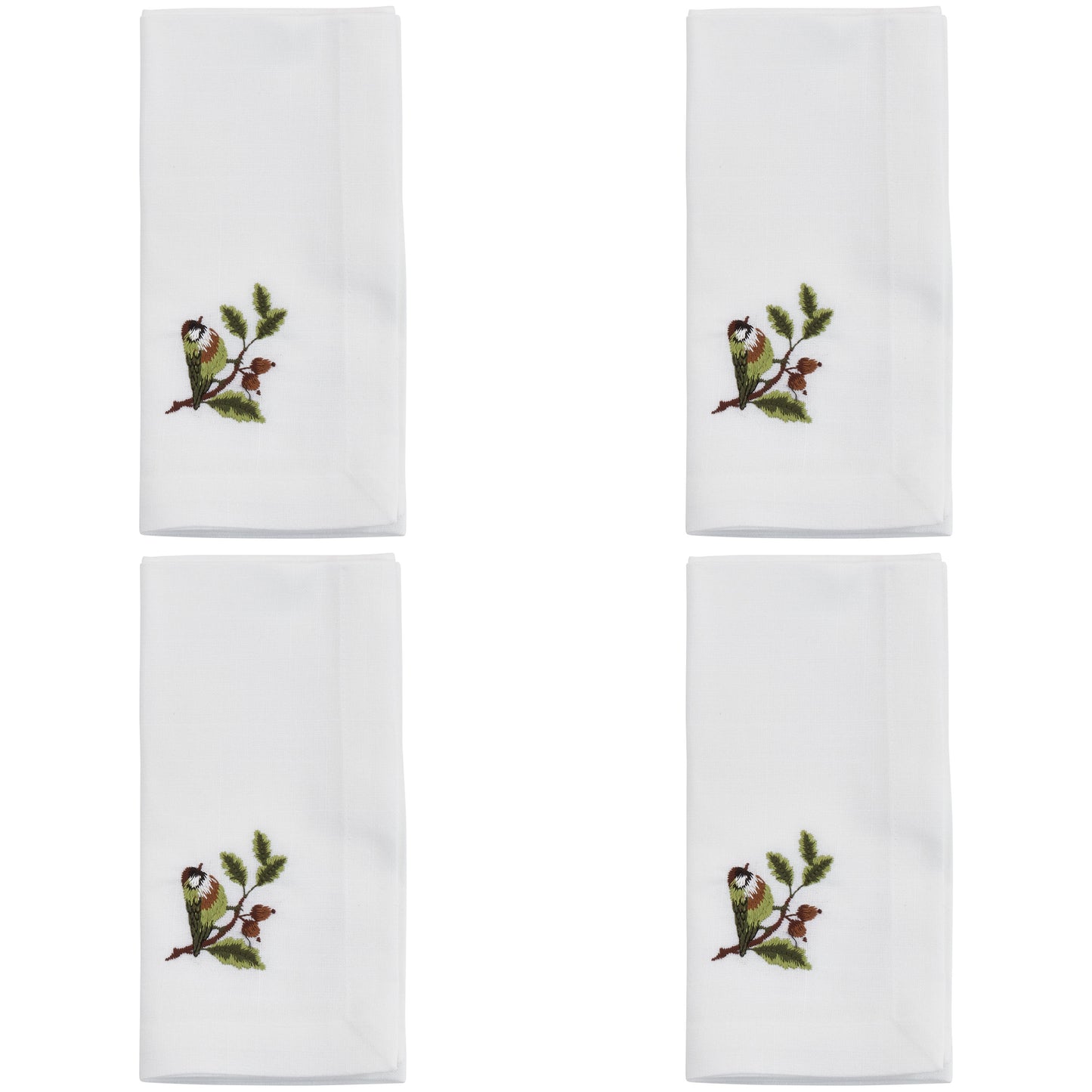 White Embroidered Bluebird Napkins 100% Polyester, 20 Inch Square (4 pcs.)