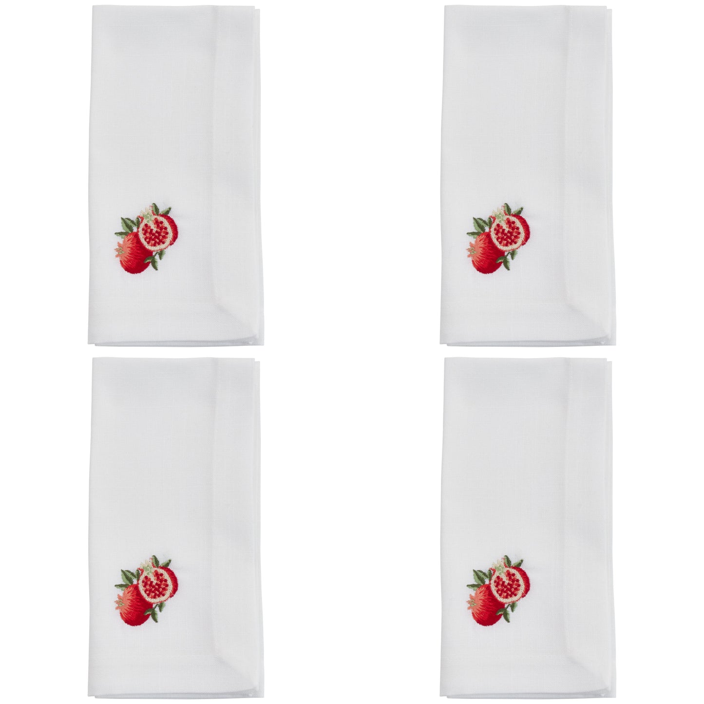 White Embroidered Pomegranate Napkins 100% Polyester, 20 Inch Square (4 pcs.)